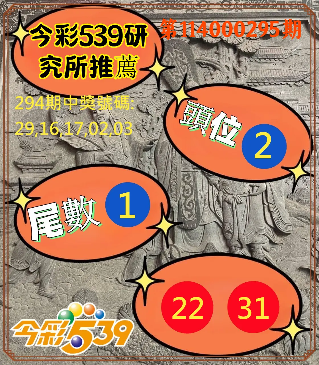 今彩539第114000295期(12/06)今彩539研究所推薦