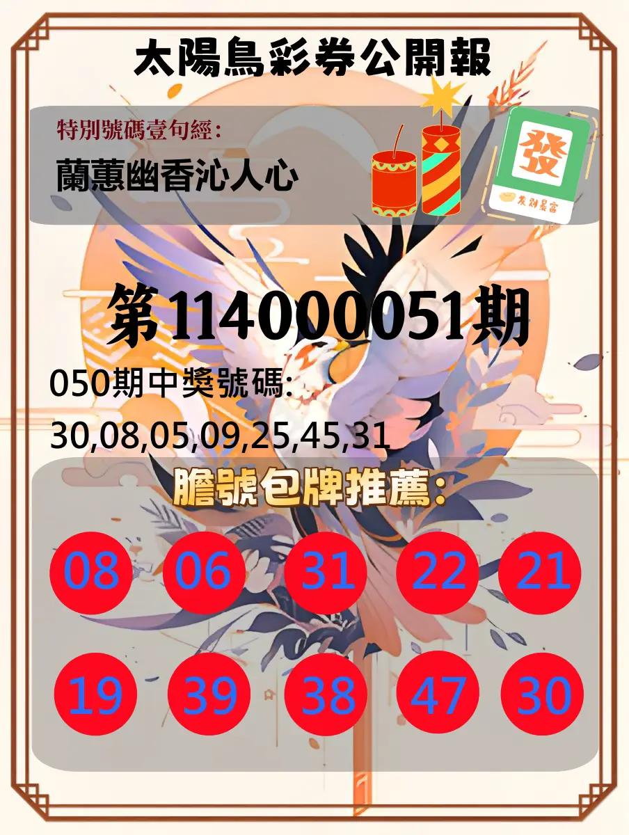 大樂透第114000051期太陽鳥彩券公開報