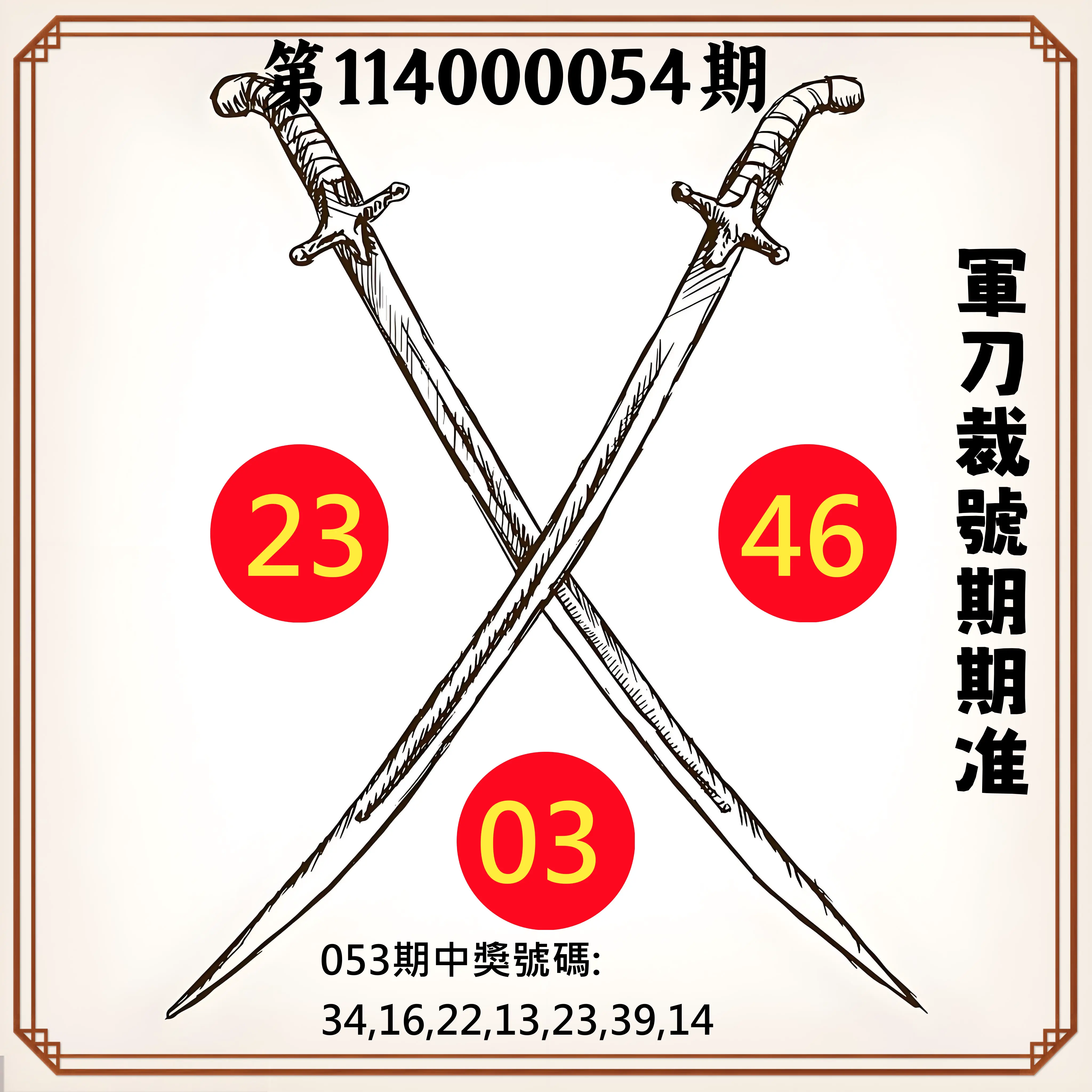 大樂透第114000054期軍刀裁號期期准