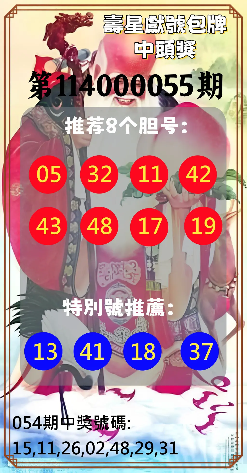 大樂透第114000055期壽星獻號包牌中頭獎