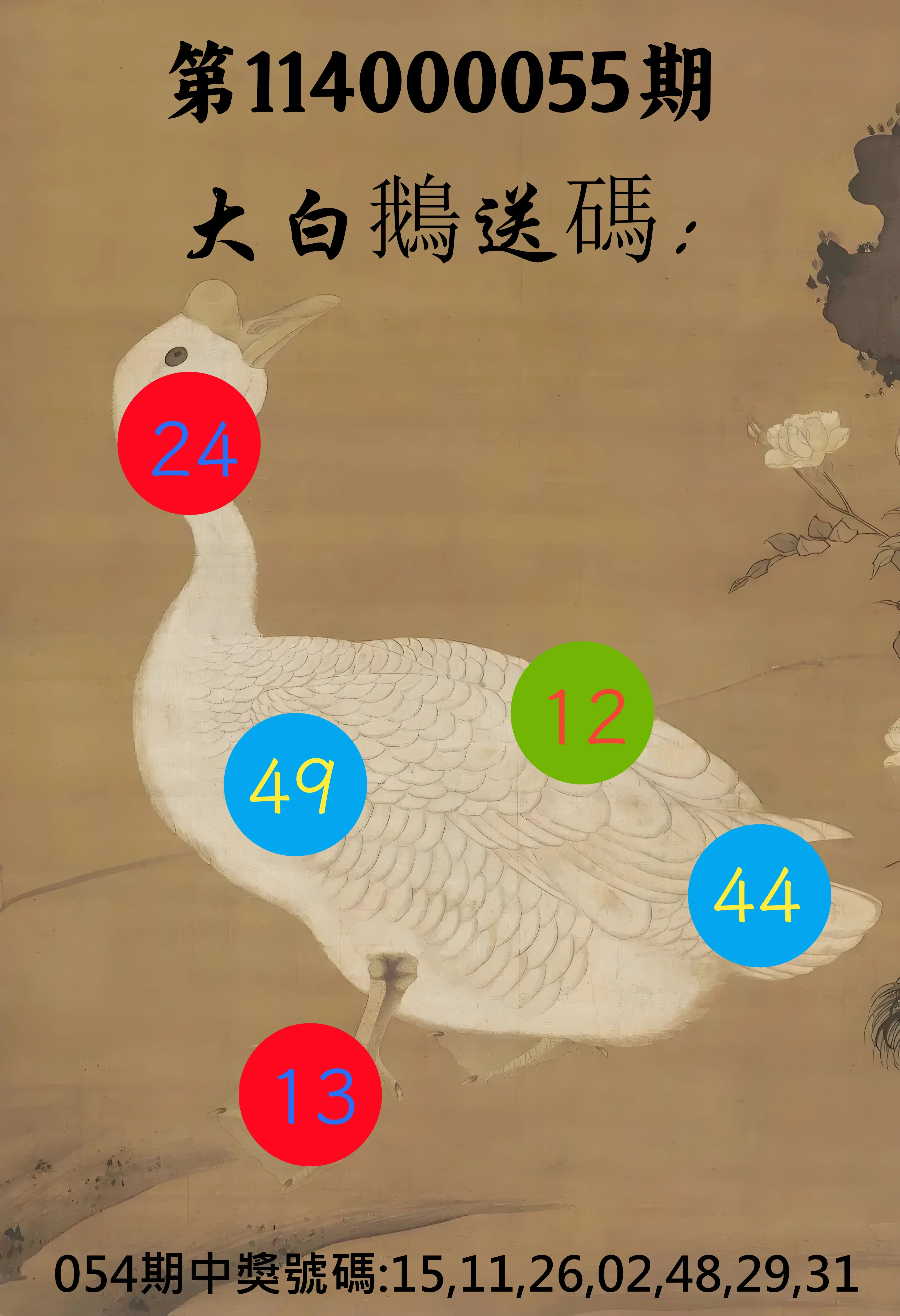 大樂透第114000055期大白鵝送碼