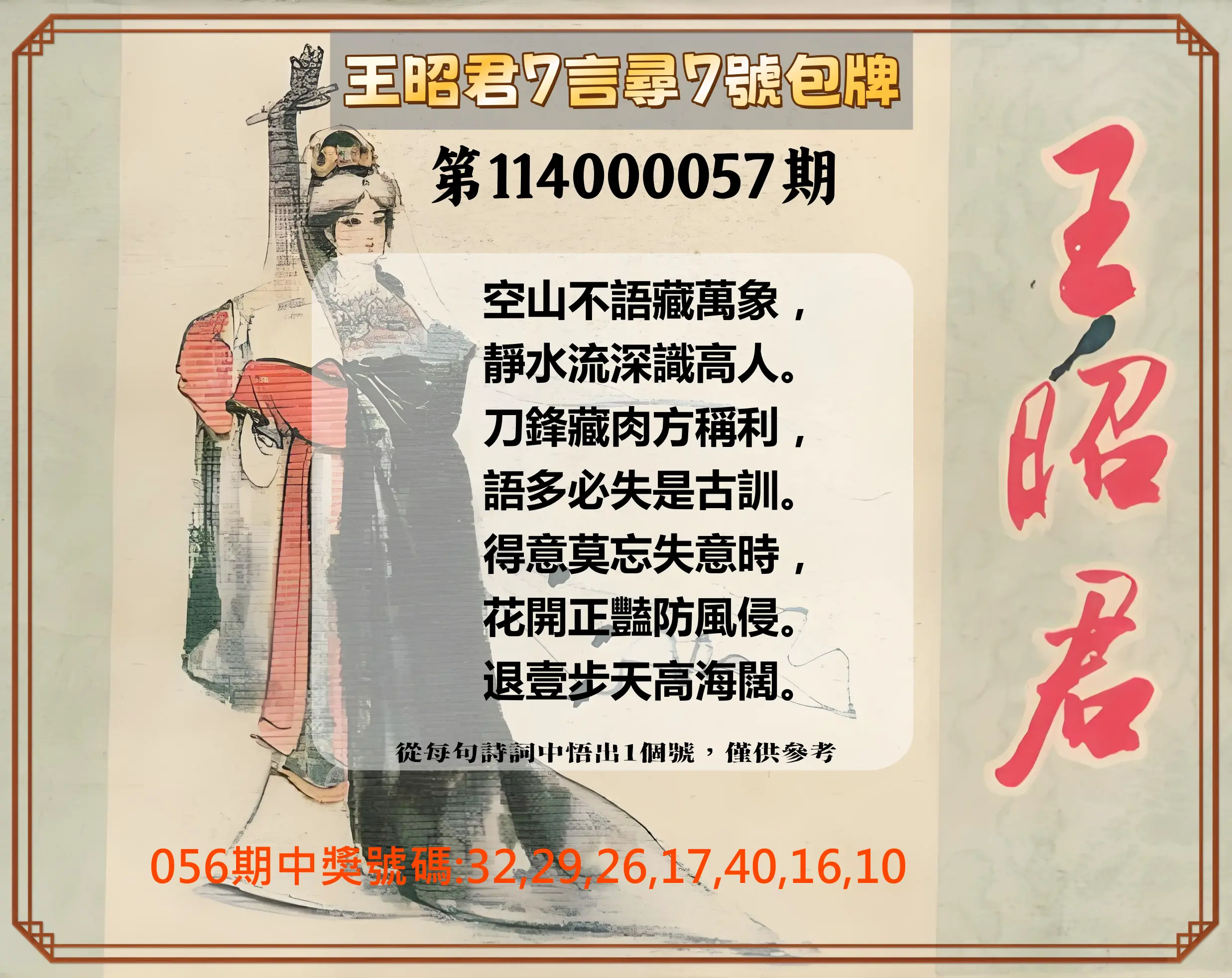 大樂透第114000057期王昭君7言尋7號包牌