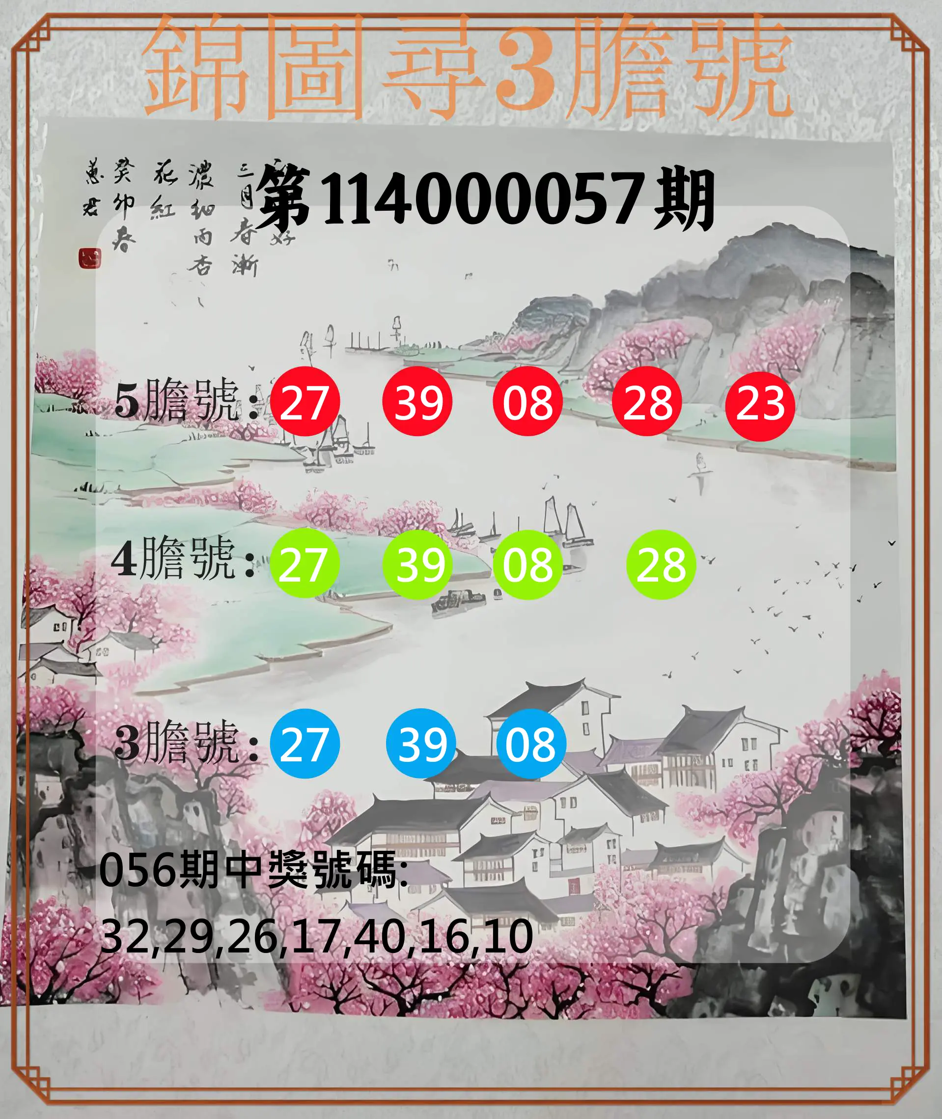 大樂透第114000057期錦圖尋3膽號