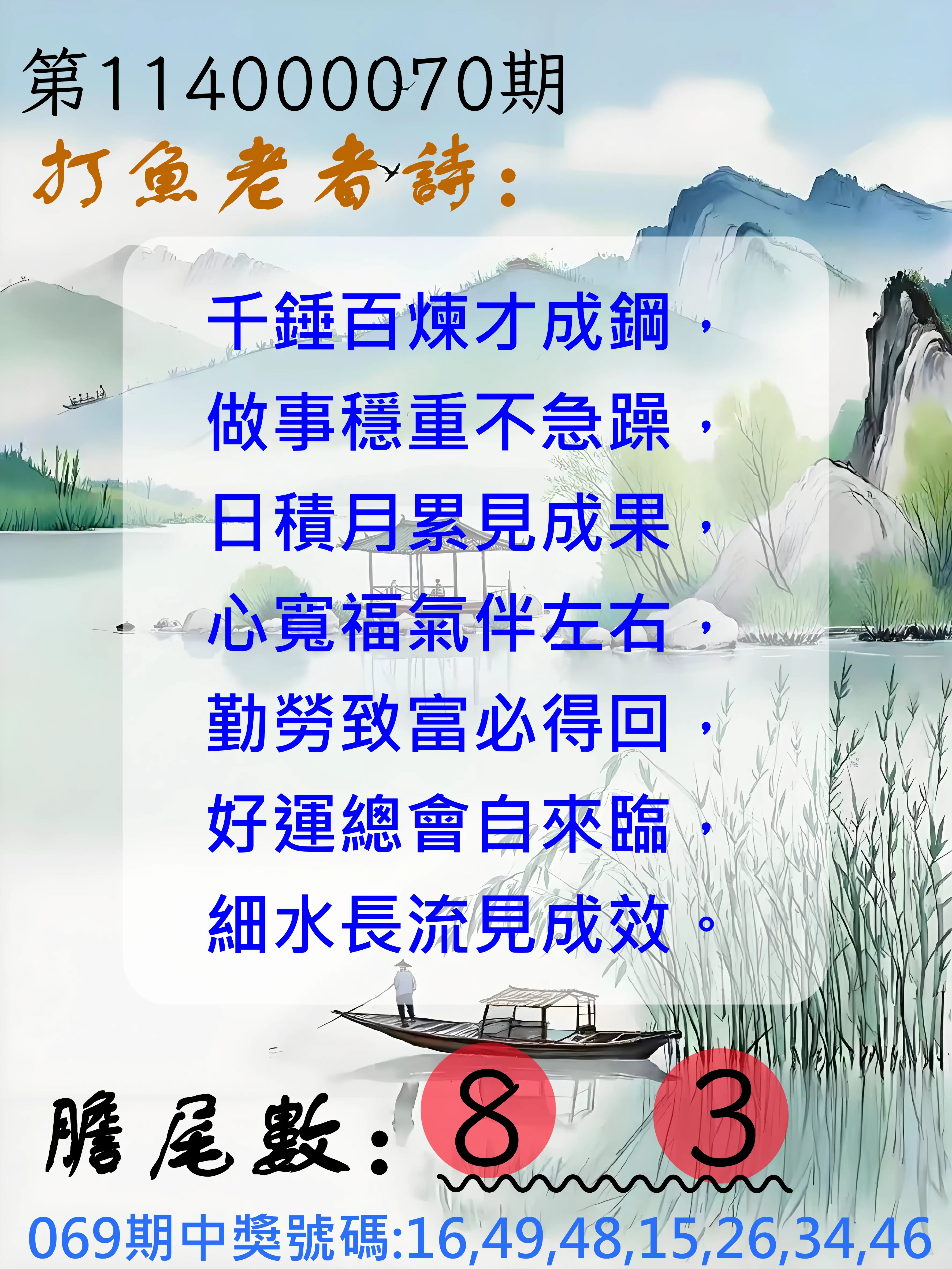 大樂透第114000070期(07/15)打魚老者詩