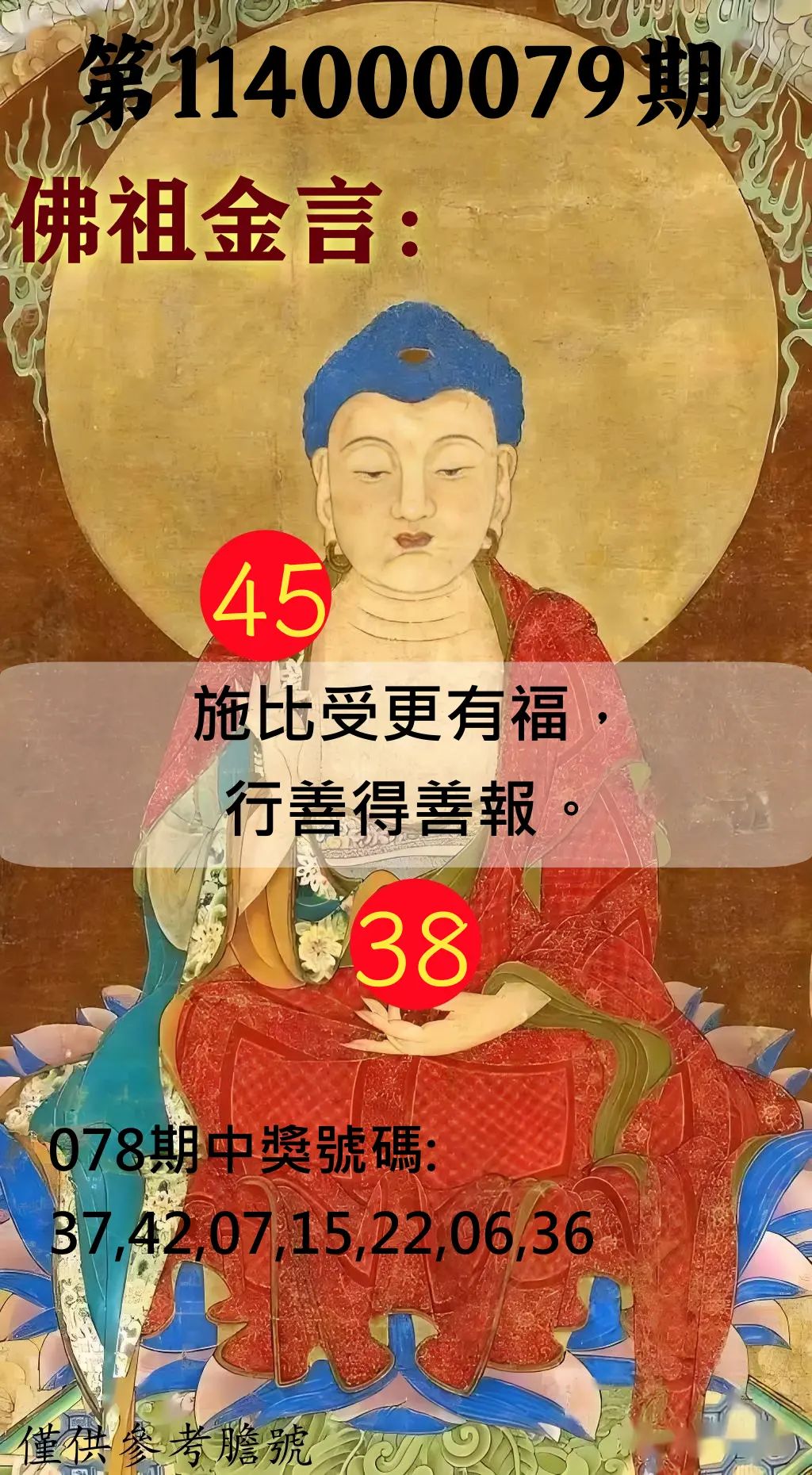 大樂透第114000079期(08/15)佛祖金言