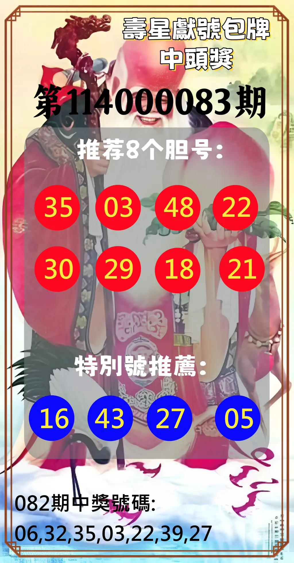 大樂透第114000083期(08/29)壽星獻號包牌中頭獎