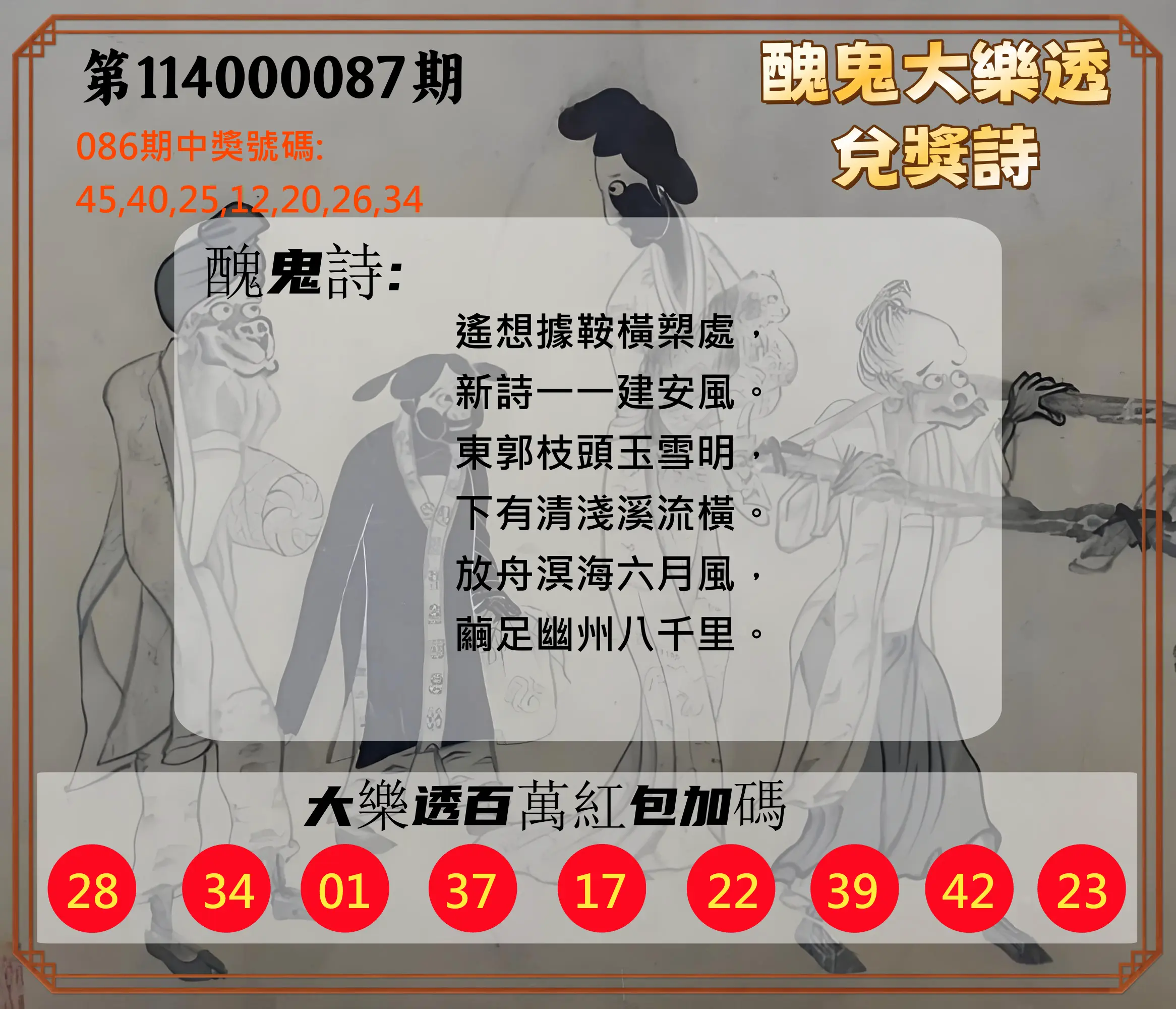 大樂透第114000087期(09/12)醜鬼大樂透兌獎詩