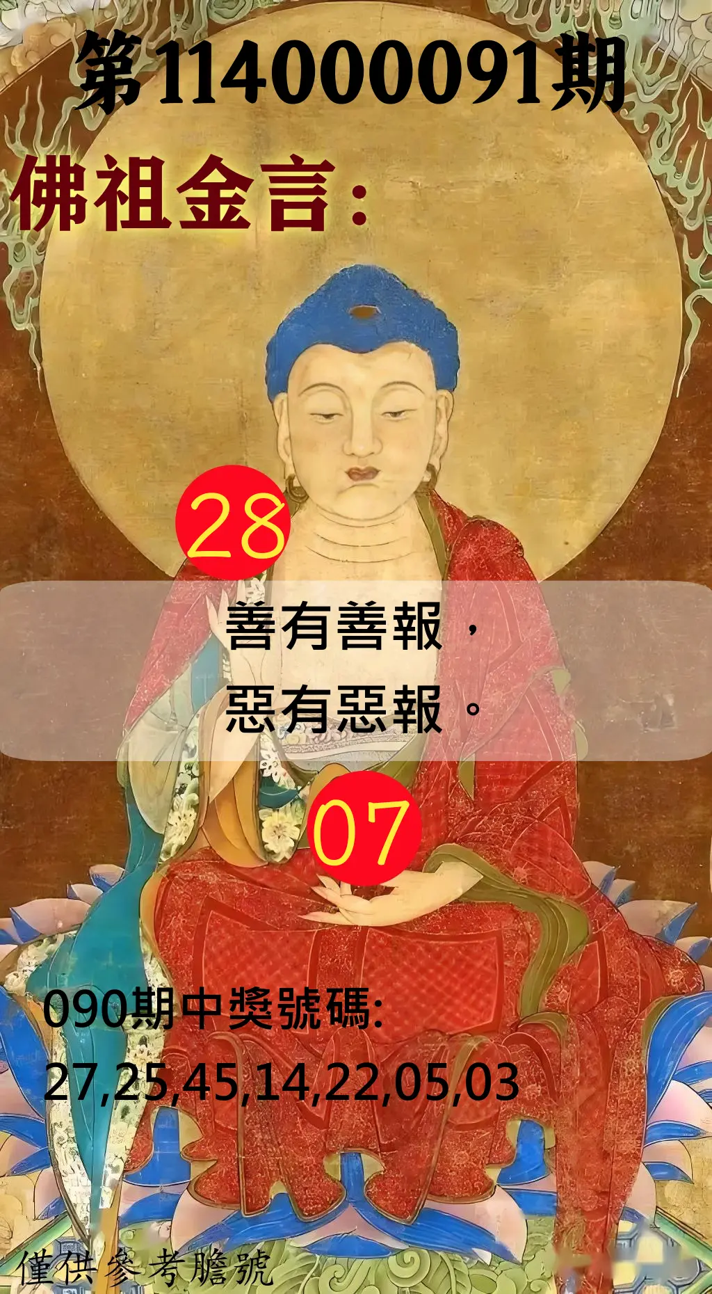 大樂透第114000091期(09/26)佛祖金言