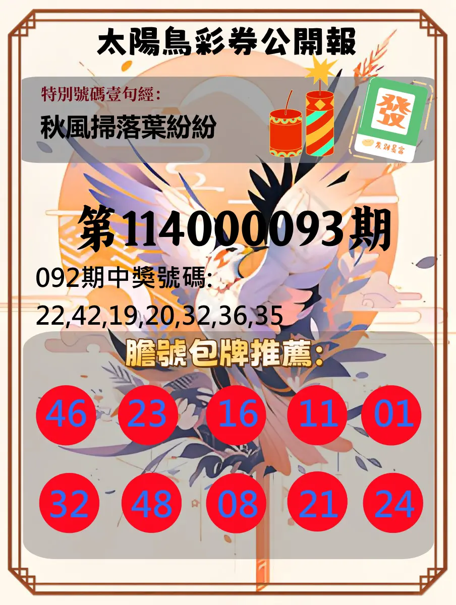 大樂透第114000093期(10/03)太陽鳥彩券公開報