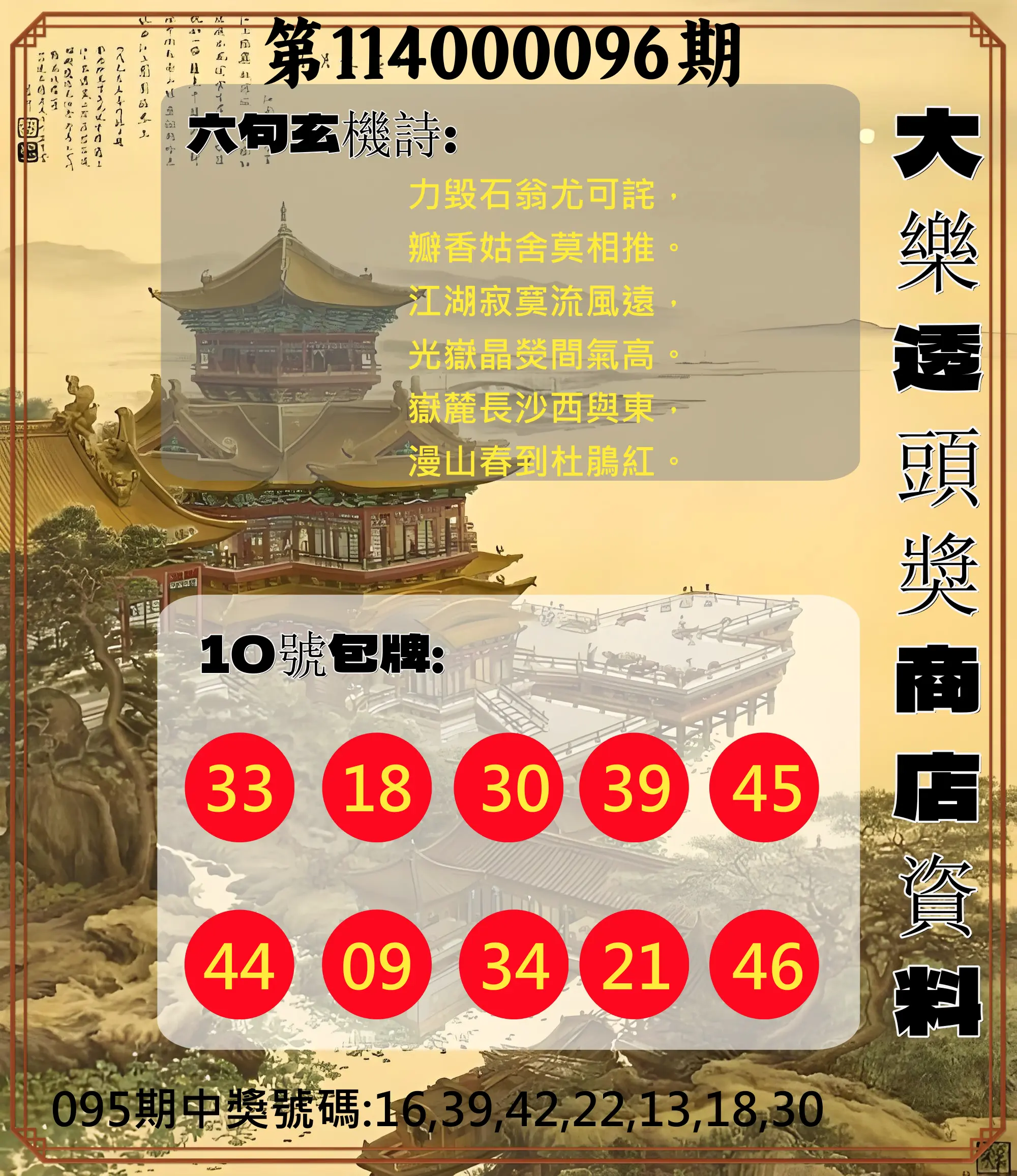 大樂透第114000096期(10/14)大樂透頭獎商店資料