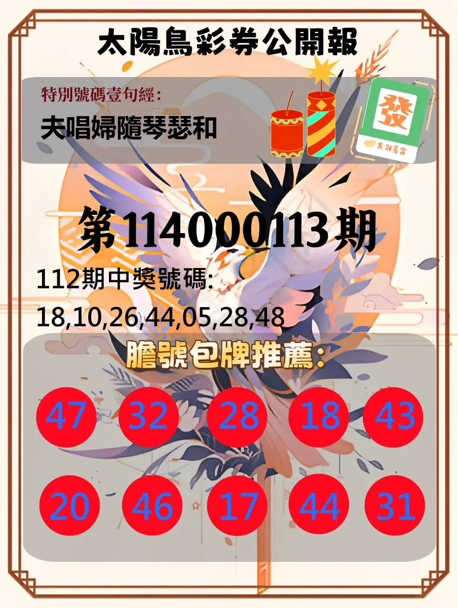 大樂透第114000113期(12/12)太陽鳥彩券公開報