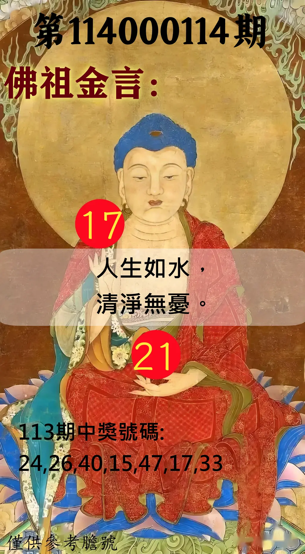 大樂透第114000114期(12/16)佛祖金言