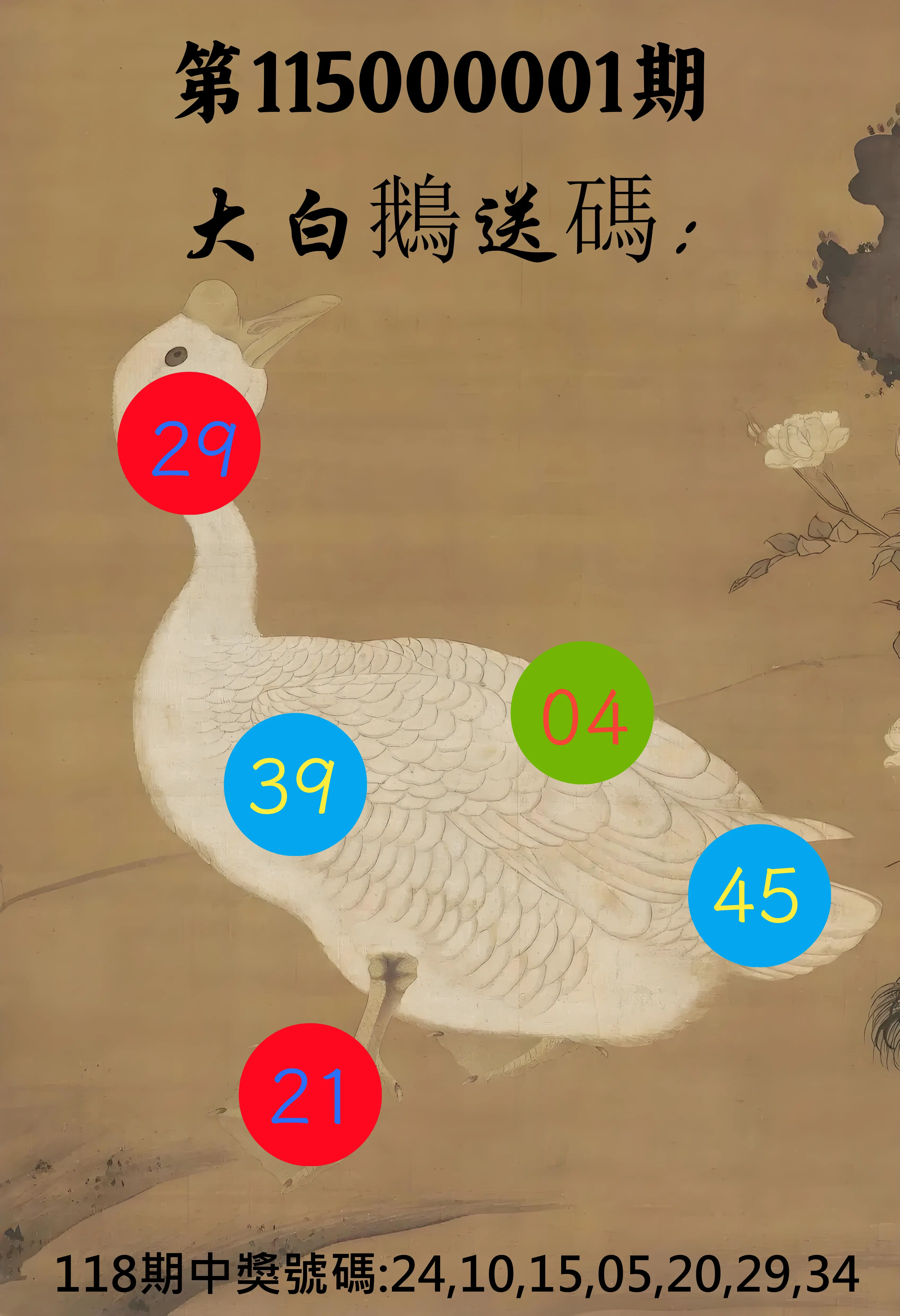 大樂透第115000001期(01/02)大白鵝送碼