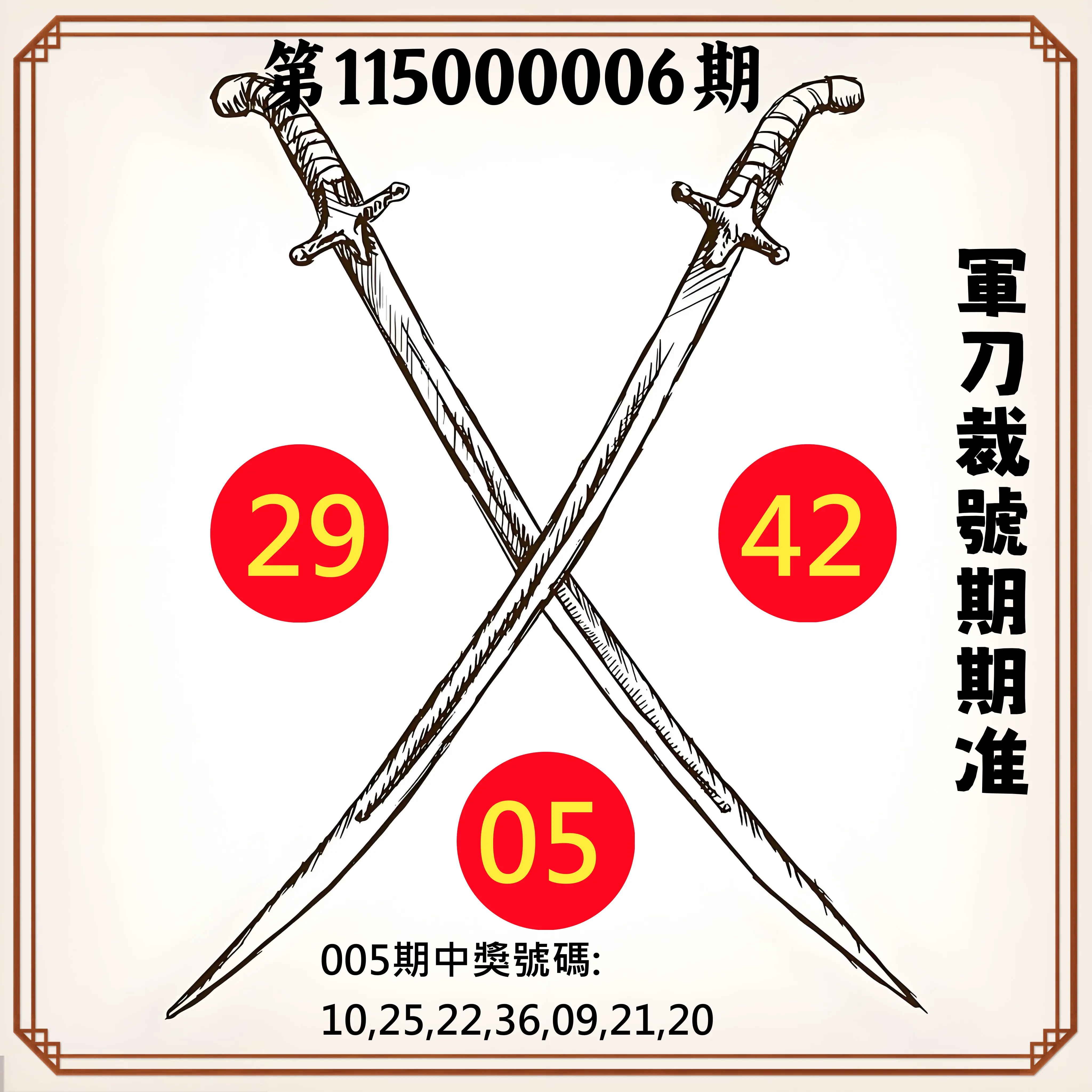 大樂透第115000006期(01/20)軍刀裁號期期准