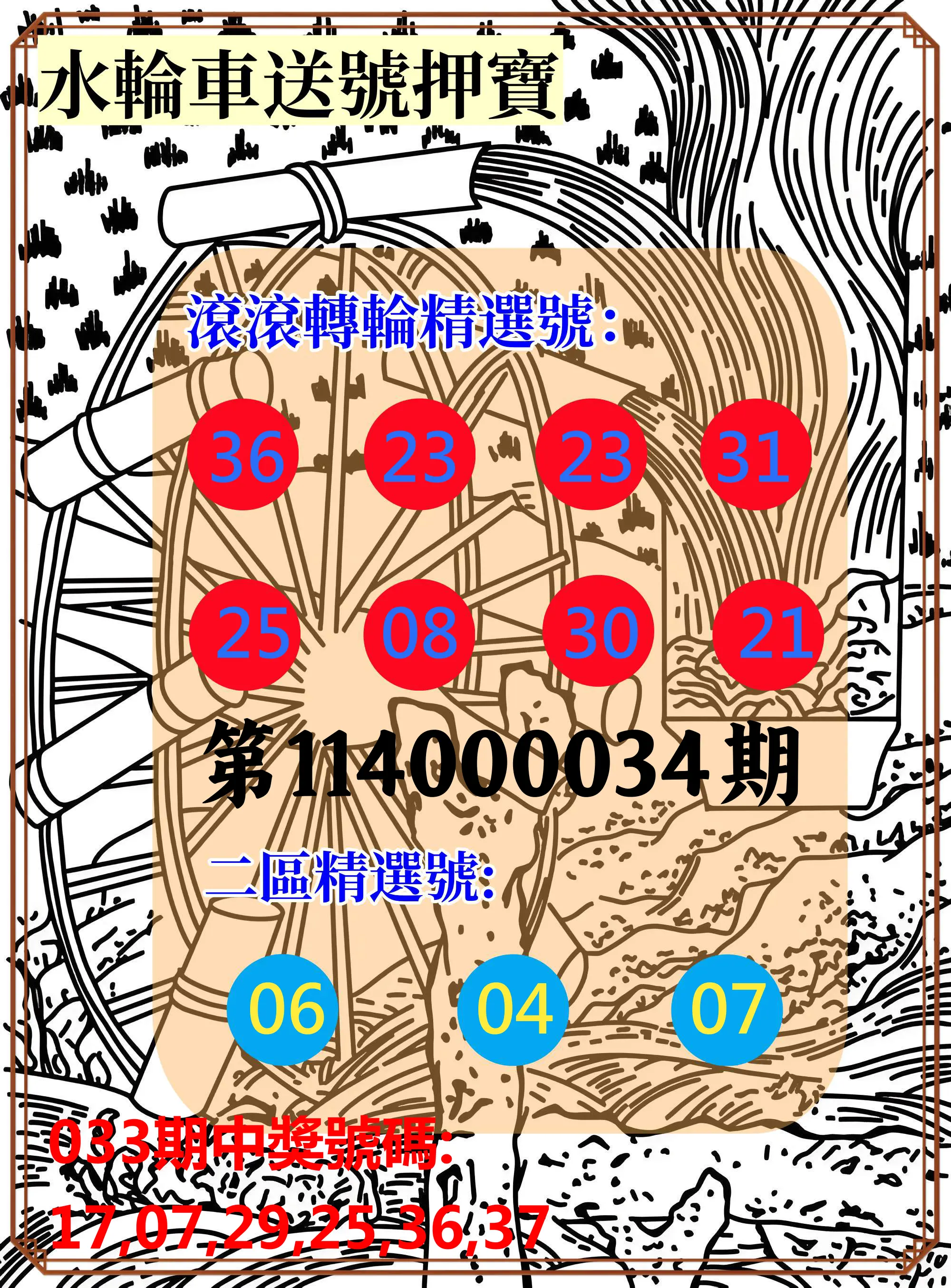 威力彩第114000034期水輪車送號押寶