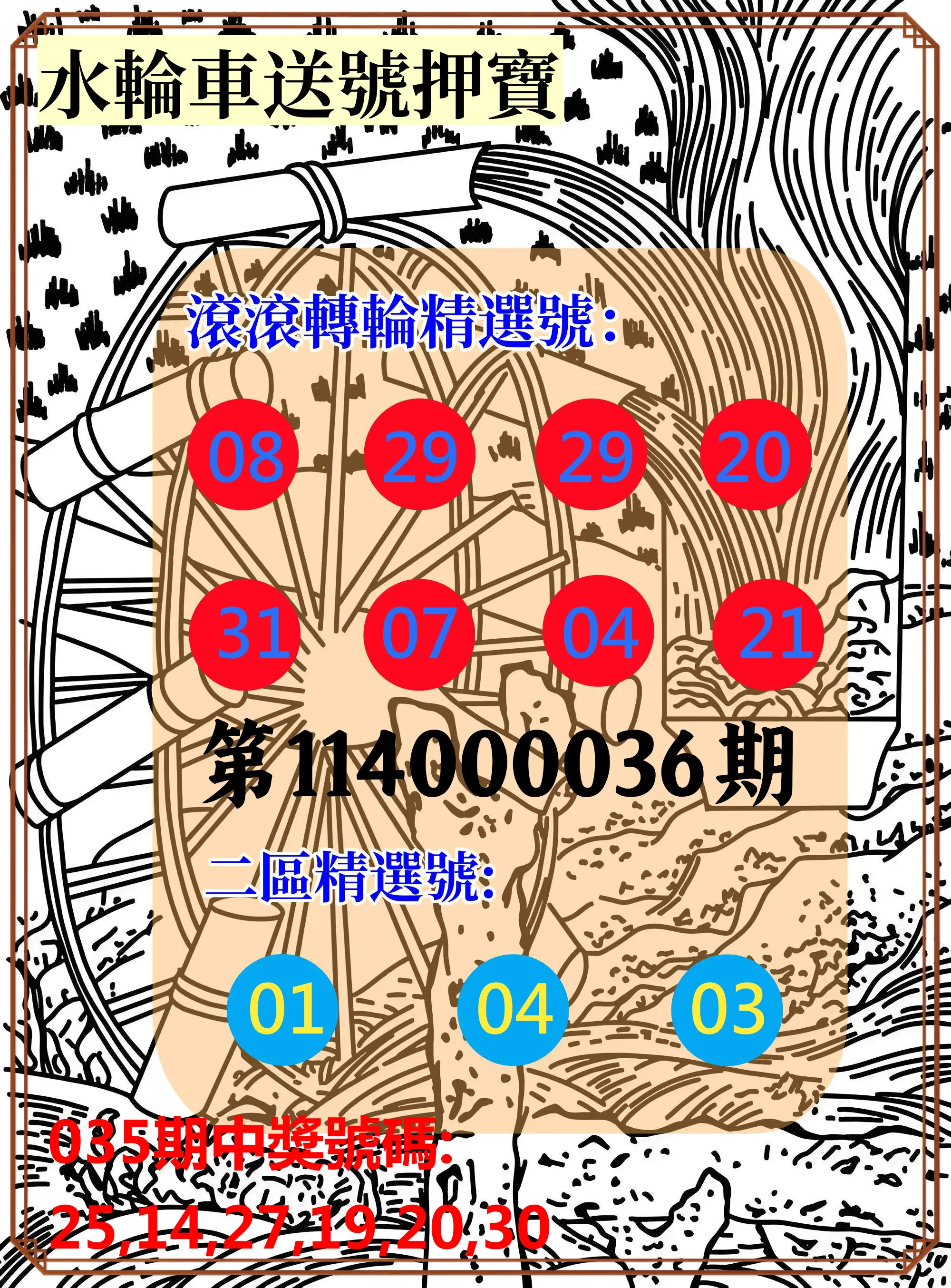 威力彩第114000036期水輪車送號押寶