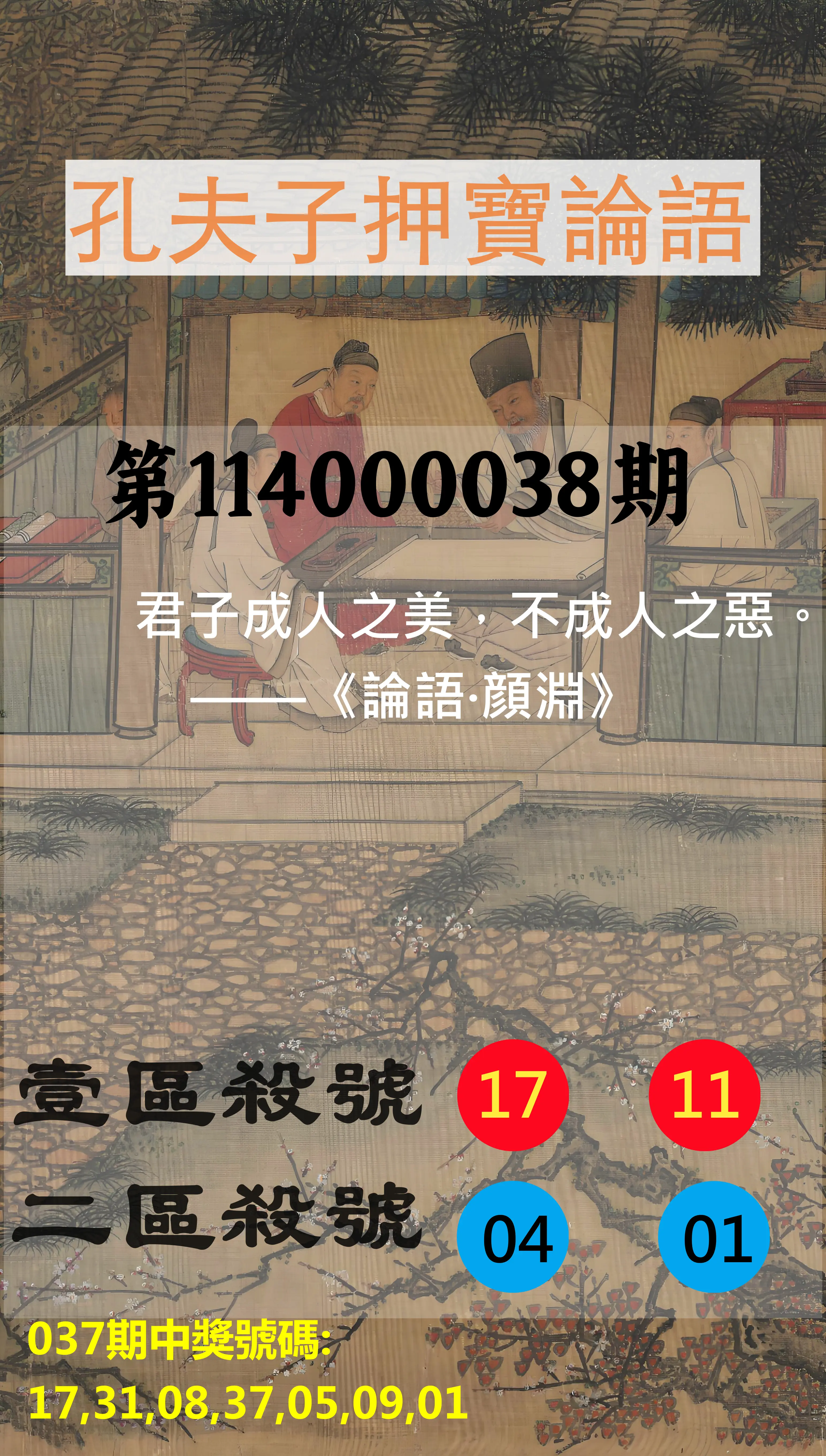 威力彩第114000038期孔夫子押寶論語