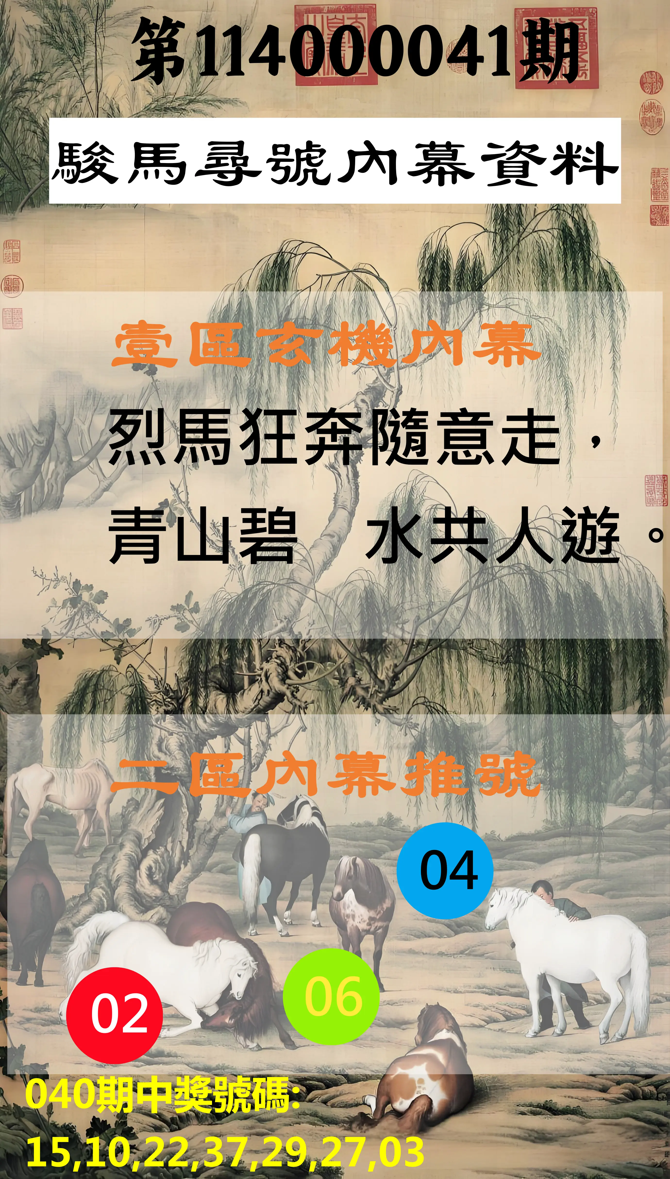 威力彩第114000041期駿馬尋號內幕資料