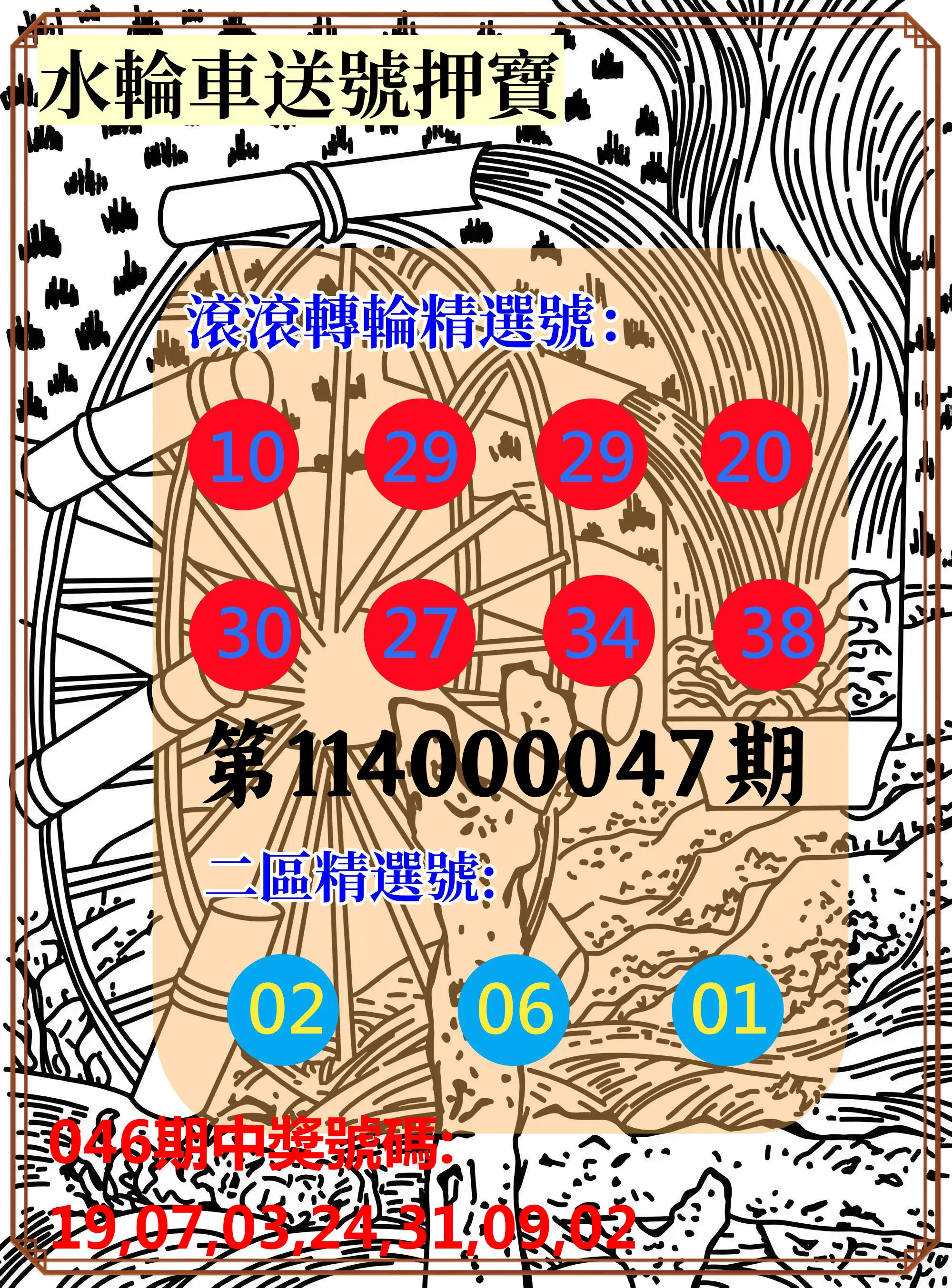 威力彩第114000047期水輪車送號押寶