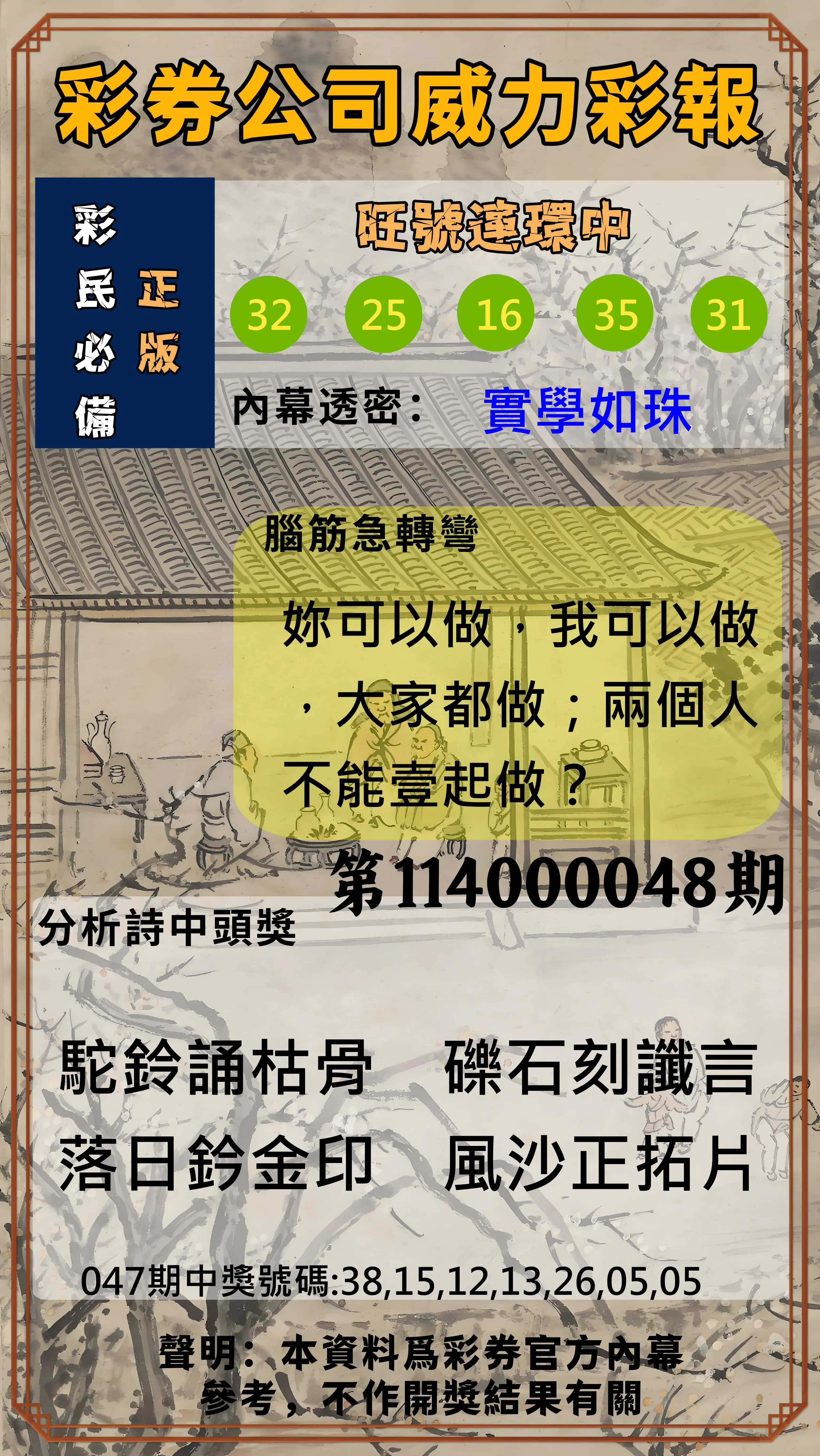威力彩第114000048期彩券公司威力彩報