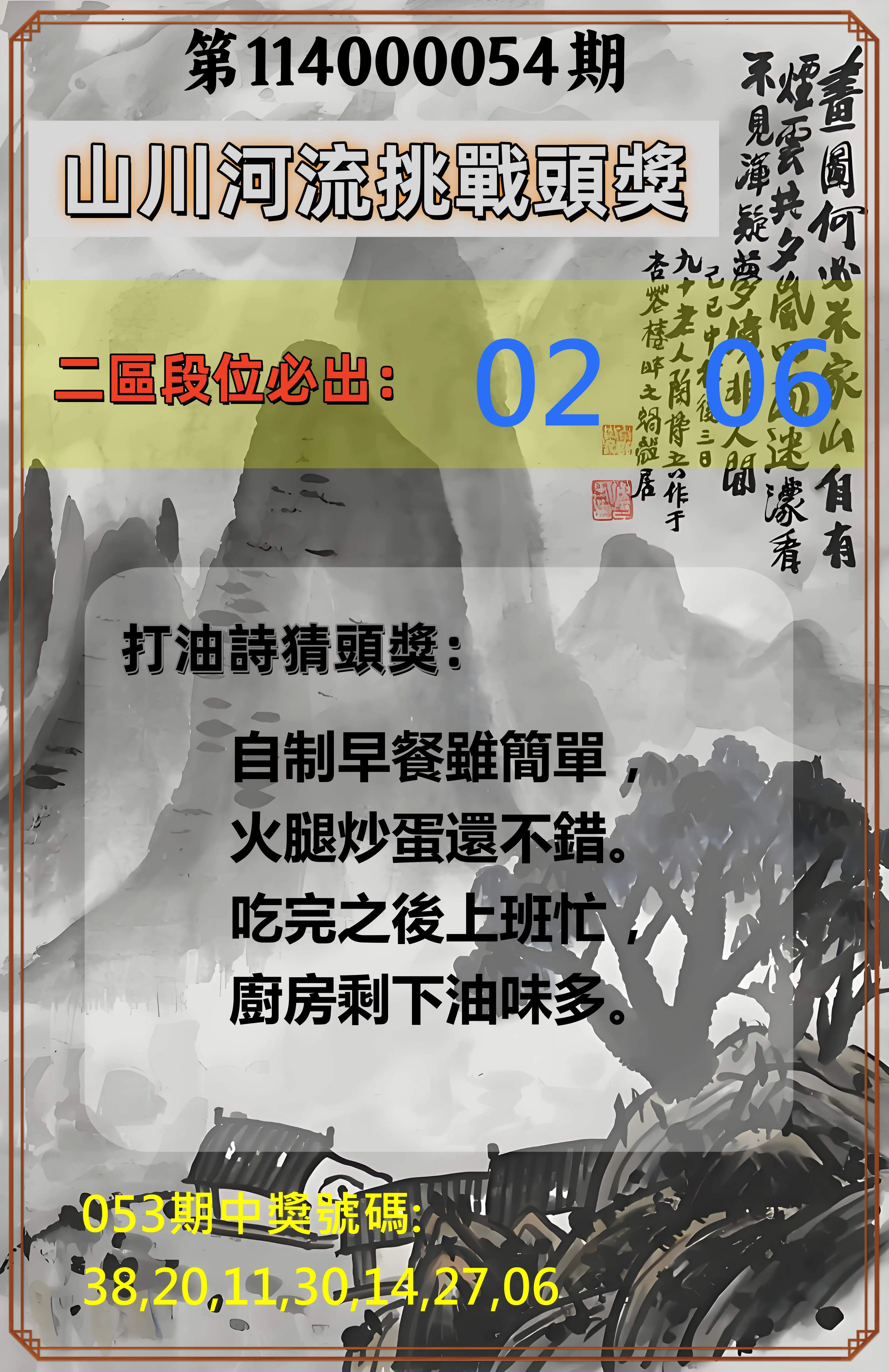 威力彩第114000054期(07/10)山川河流挑戰頭獎