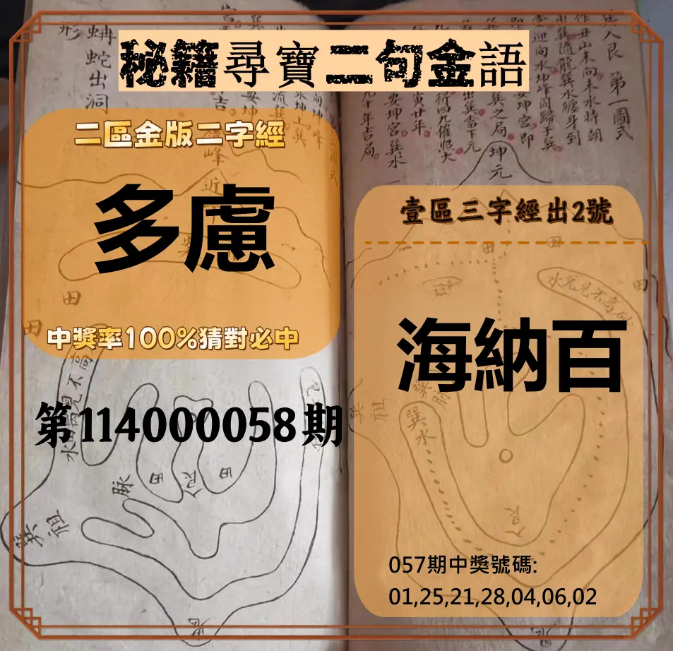 威力彩第114000058期(07/21)秘籍尋寶二句金語