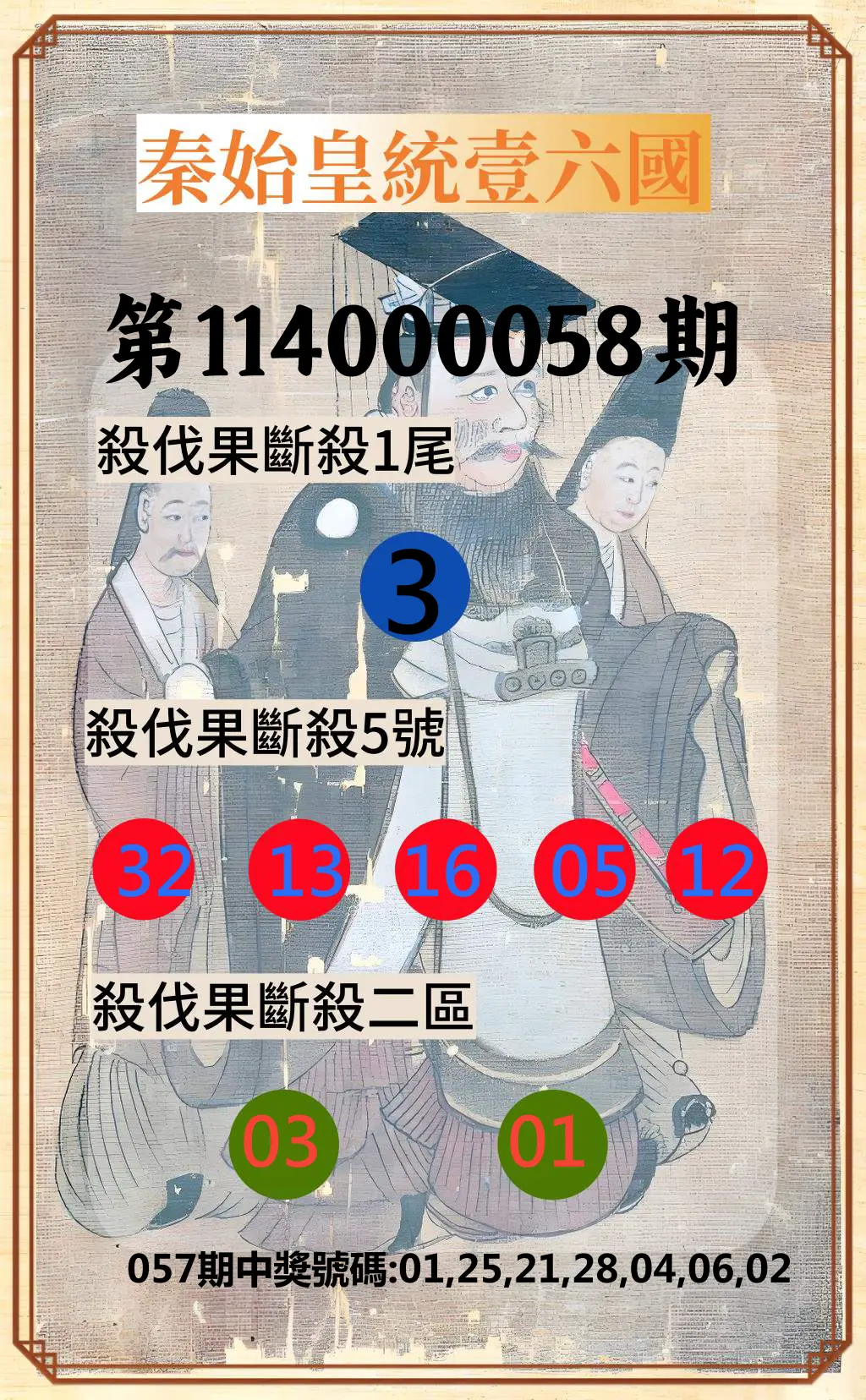 威力彩第114000058期(07/21)秦始皇統壹六國