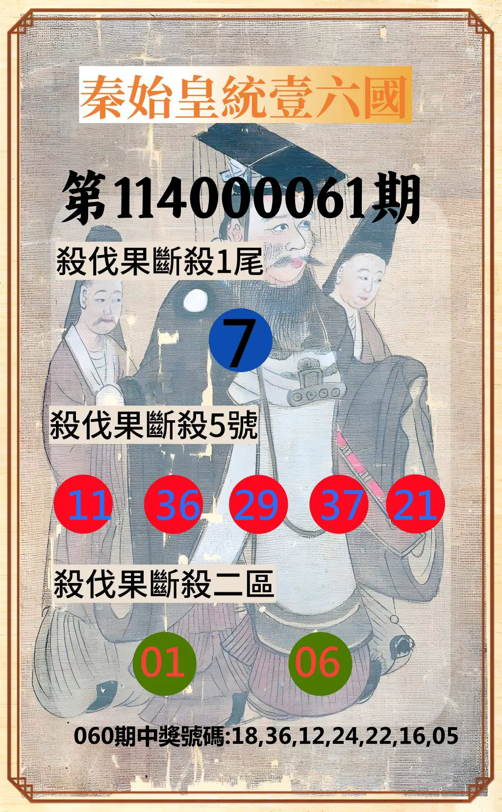 威力彩第114000061期(07/31)秦始皇統壹六國