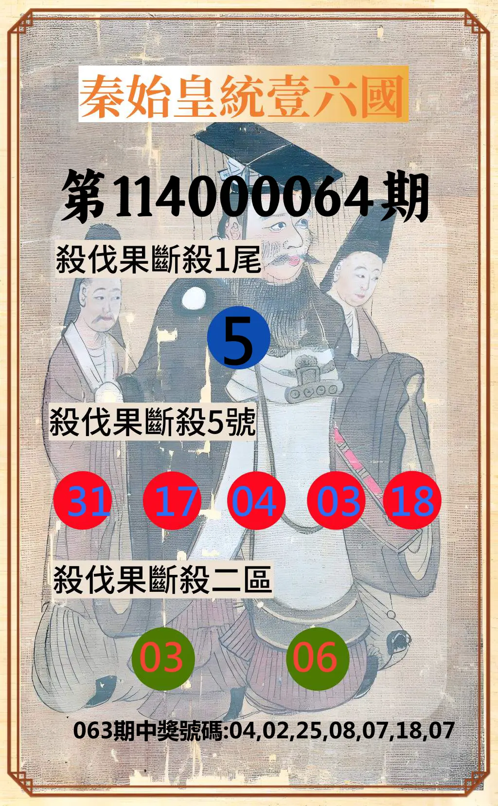 威力彩第114000064期(08/11)秦始皇統壹六國
