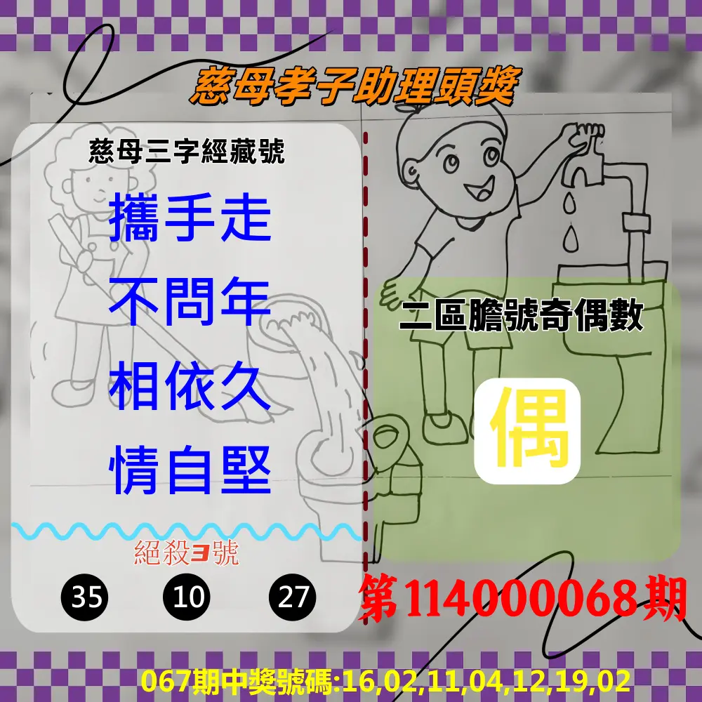 威力彩第114000068期(08/25)慈母孝子助理頭獎