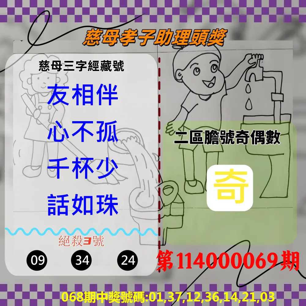 威力彩第114000069期(08/28)慈母孝子助理頭獎