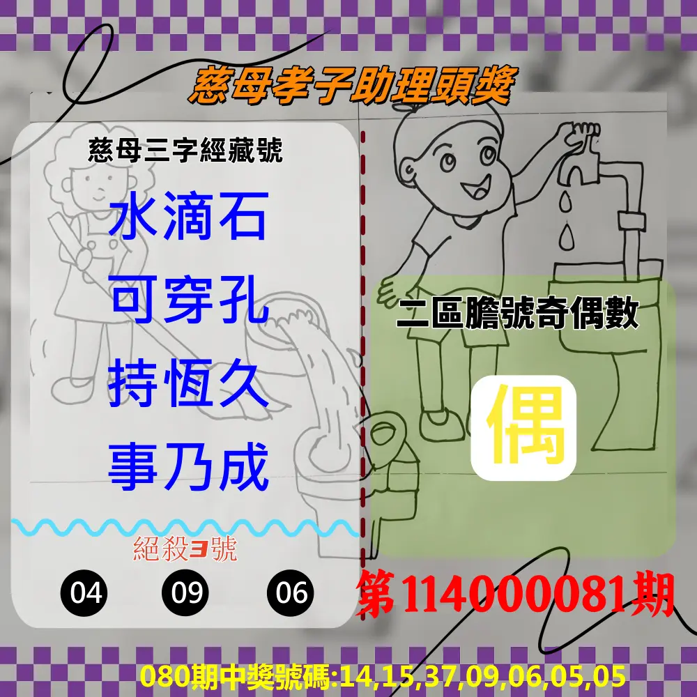 威力彩第114000081期(10/09)慈母孝子助理頭獎
