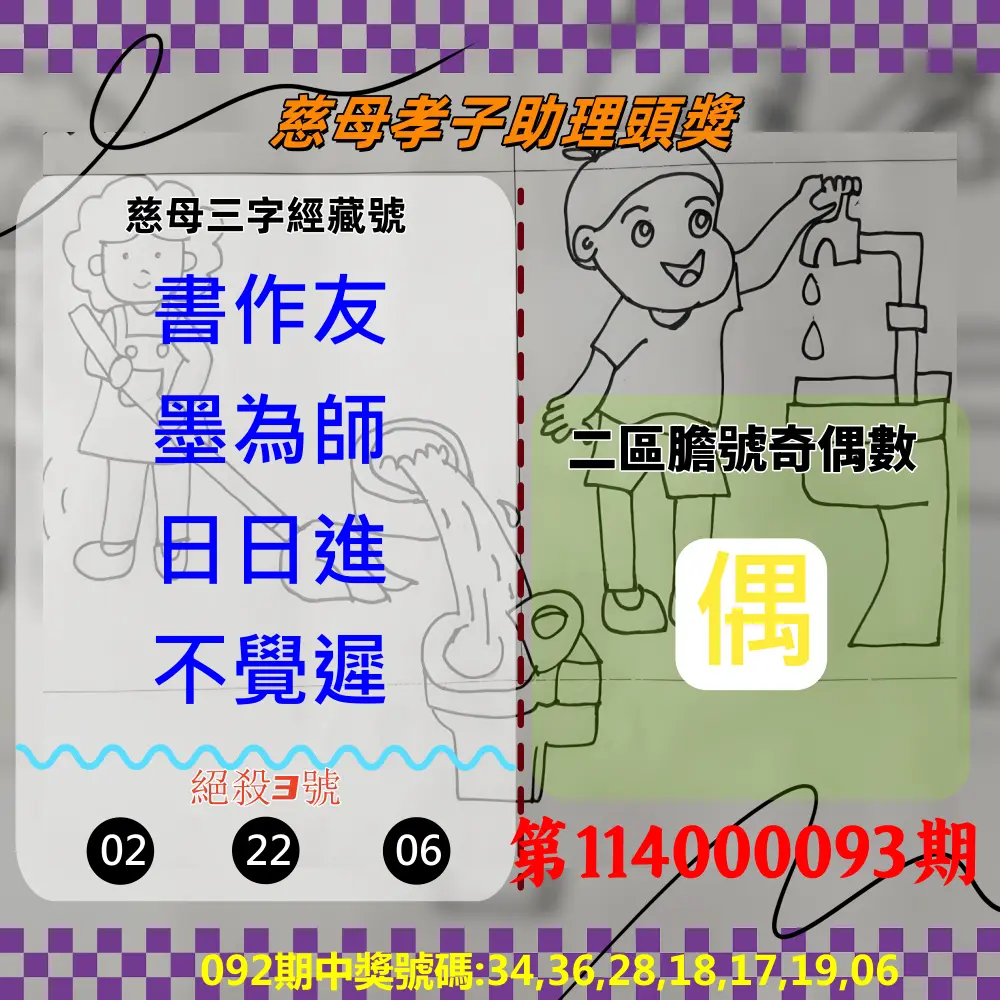 威力彩第114000093期(11/20)慈母孝子助理頭獎