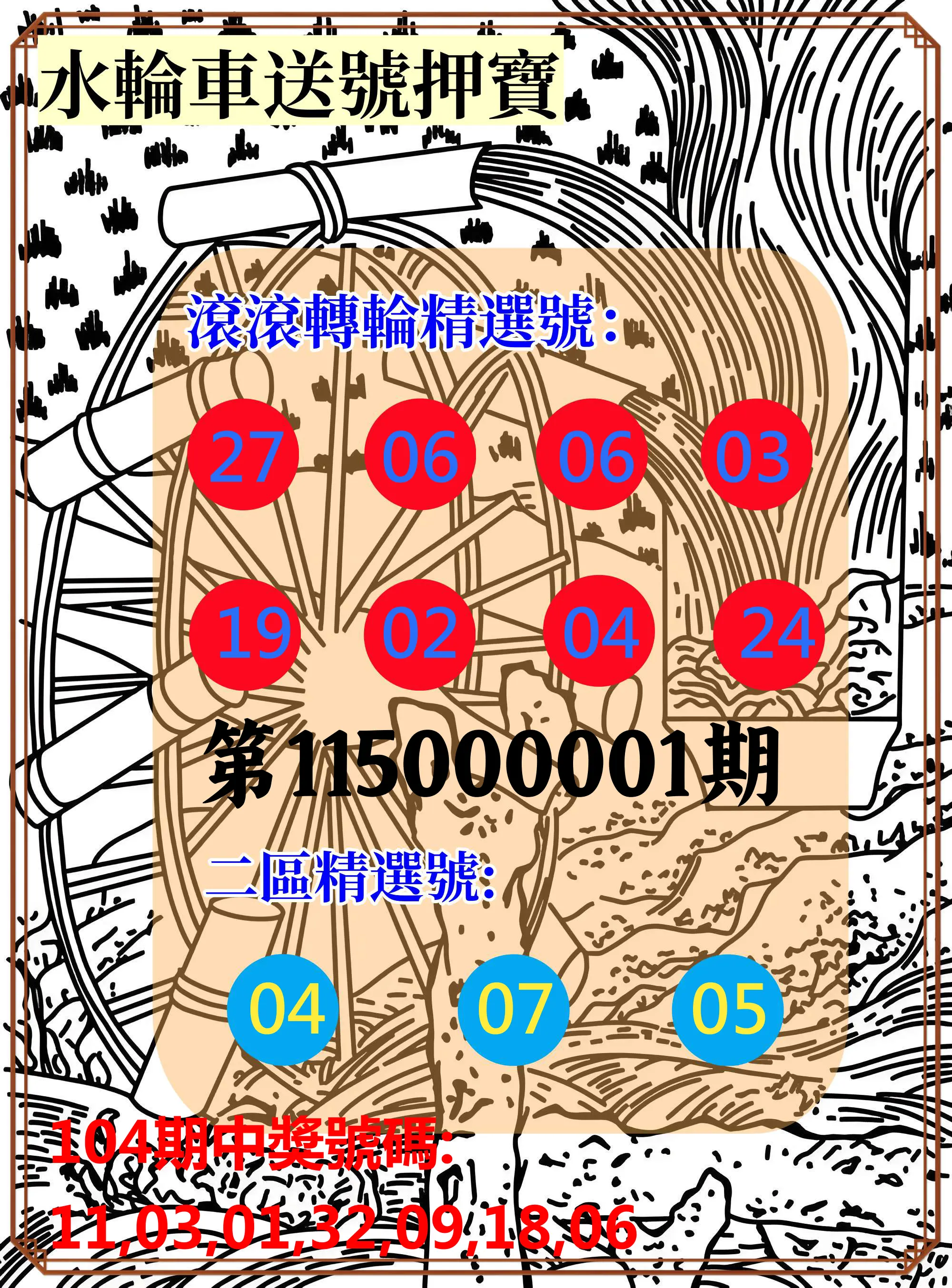 威力彩第115000001期(01/01)水輪車送號押寶