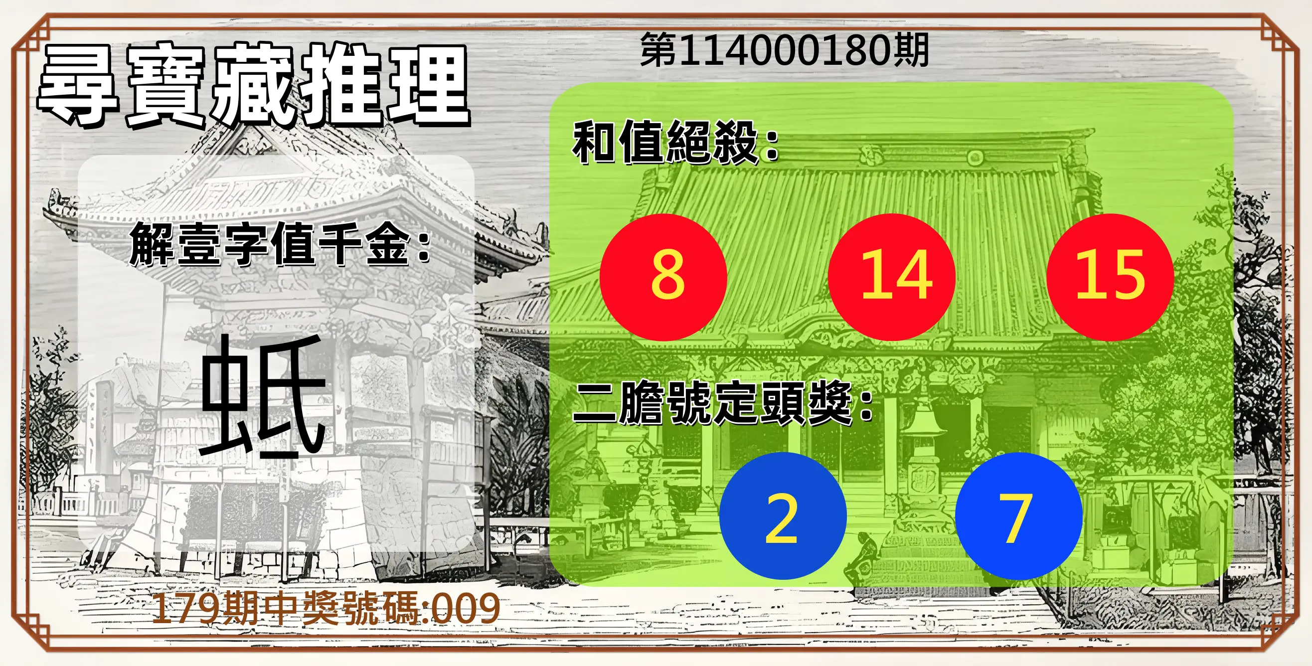 3星彩第114000180期(07/25)尋寶藏推理