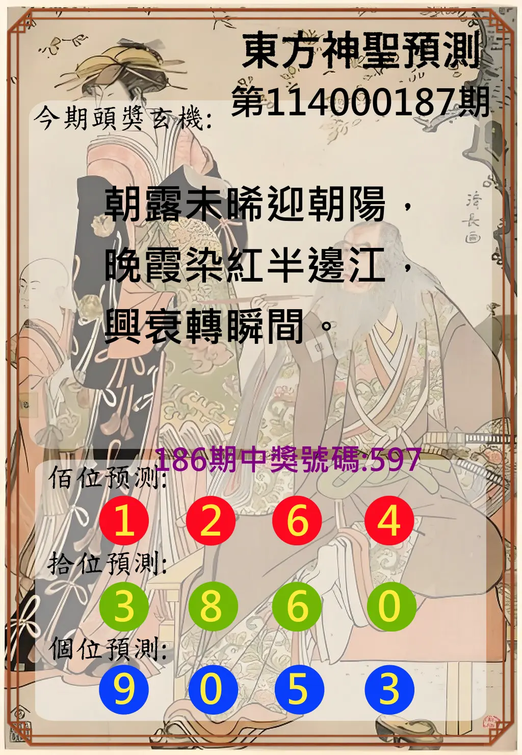 3星彩第114000187期(08/02)東方神聖預測