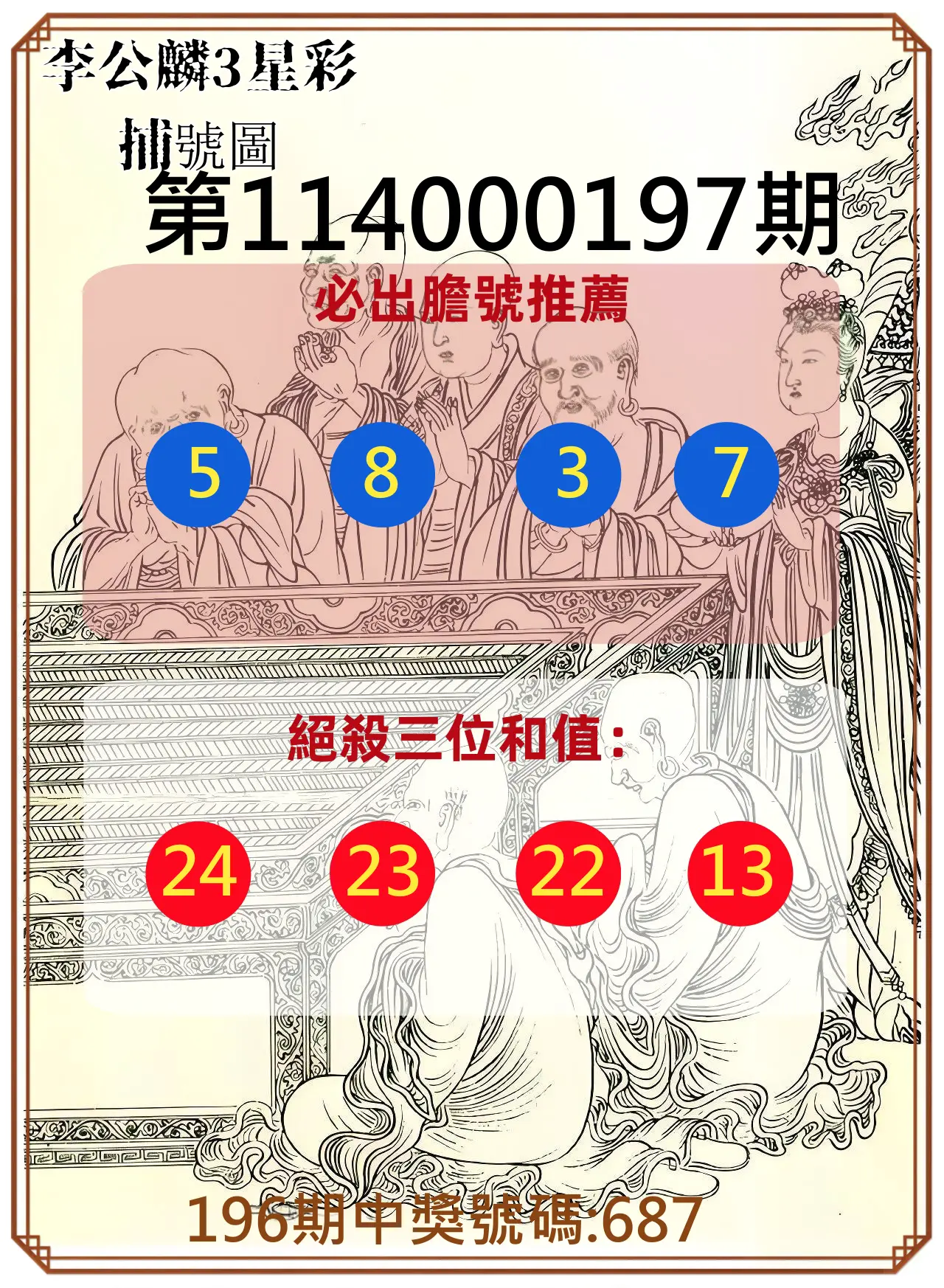 3星彩第114000197期(08/14)李公麟3星彩捕號圖