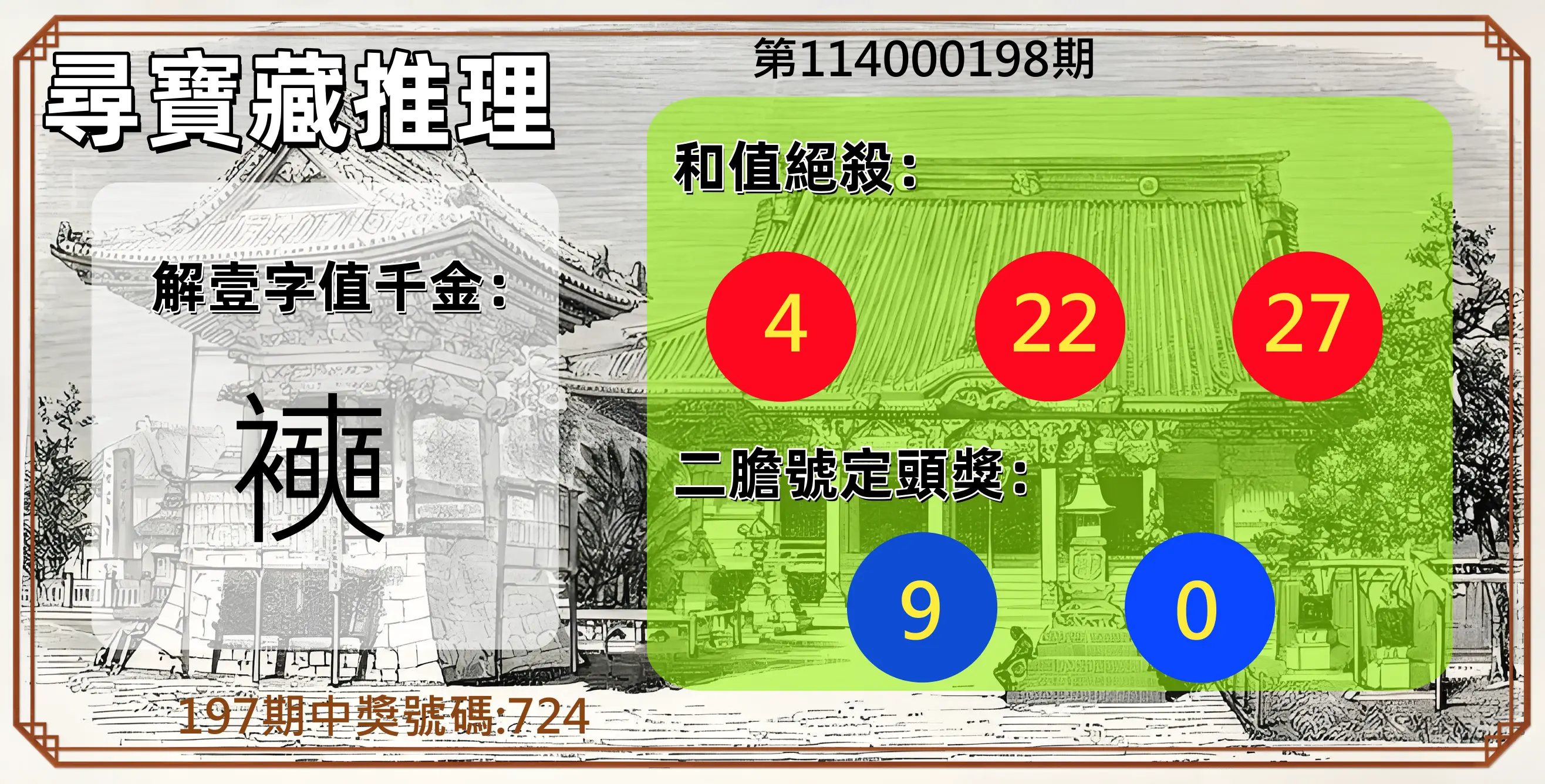 3星彩第114000198期(08/15)尋寶藏推理