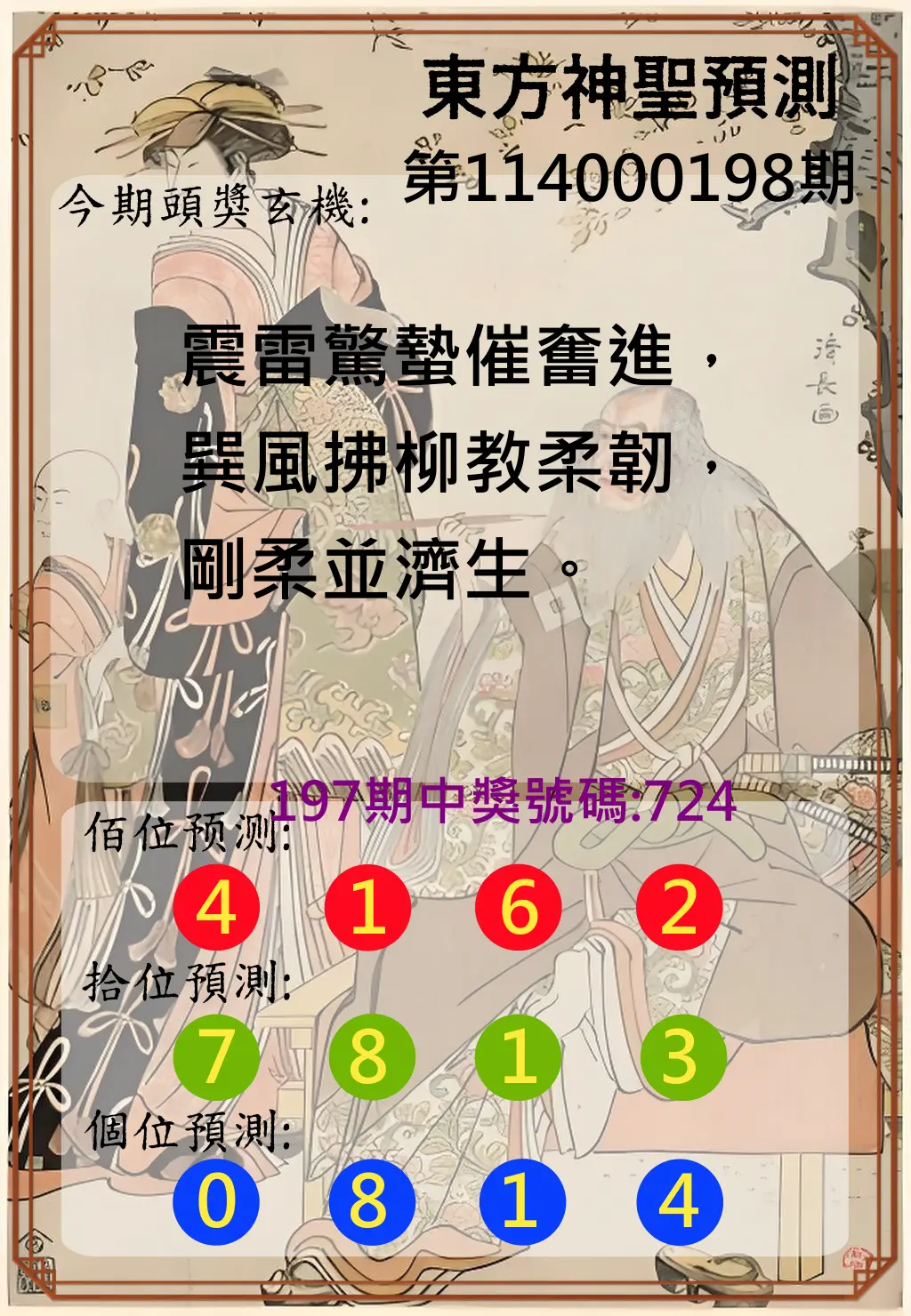 3星彩第114000198期(08/15)東方神聖預測