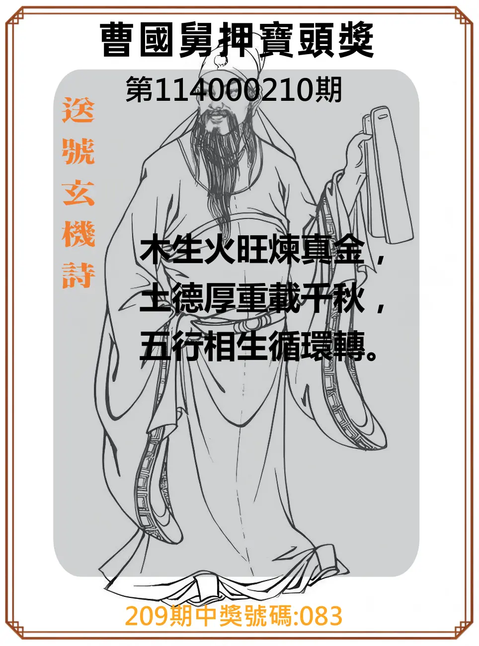 3星彩第114000210期(08/29)曹國舅押寶頭獎