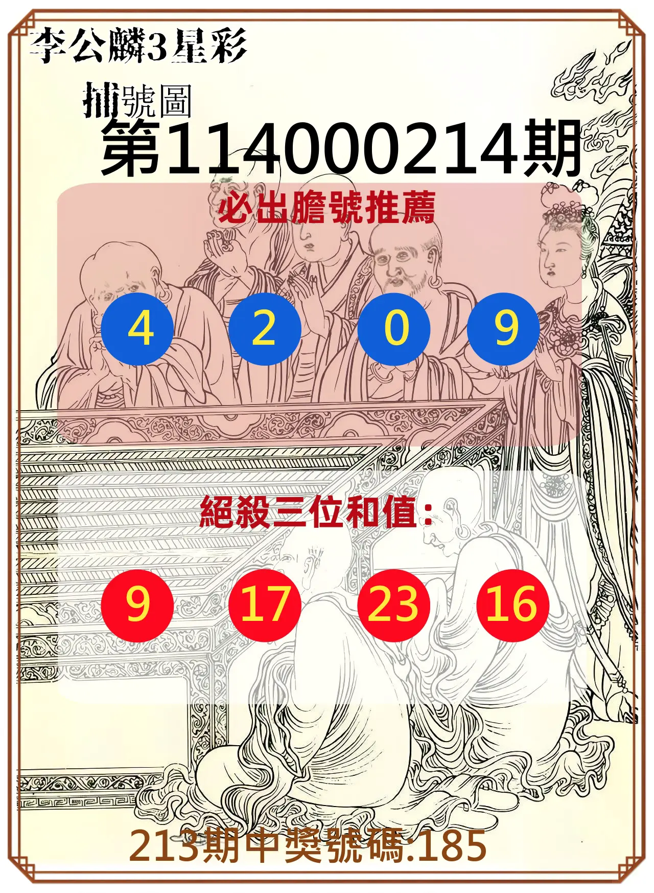 3星彩第114000214期(09/03)李公麟3星彩捕號圖