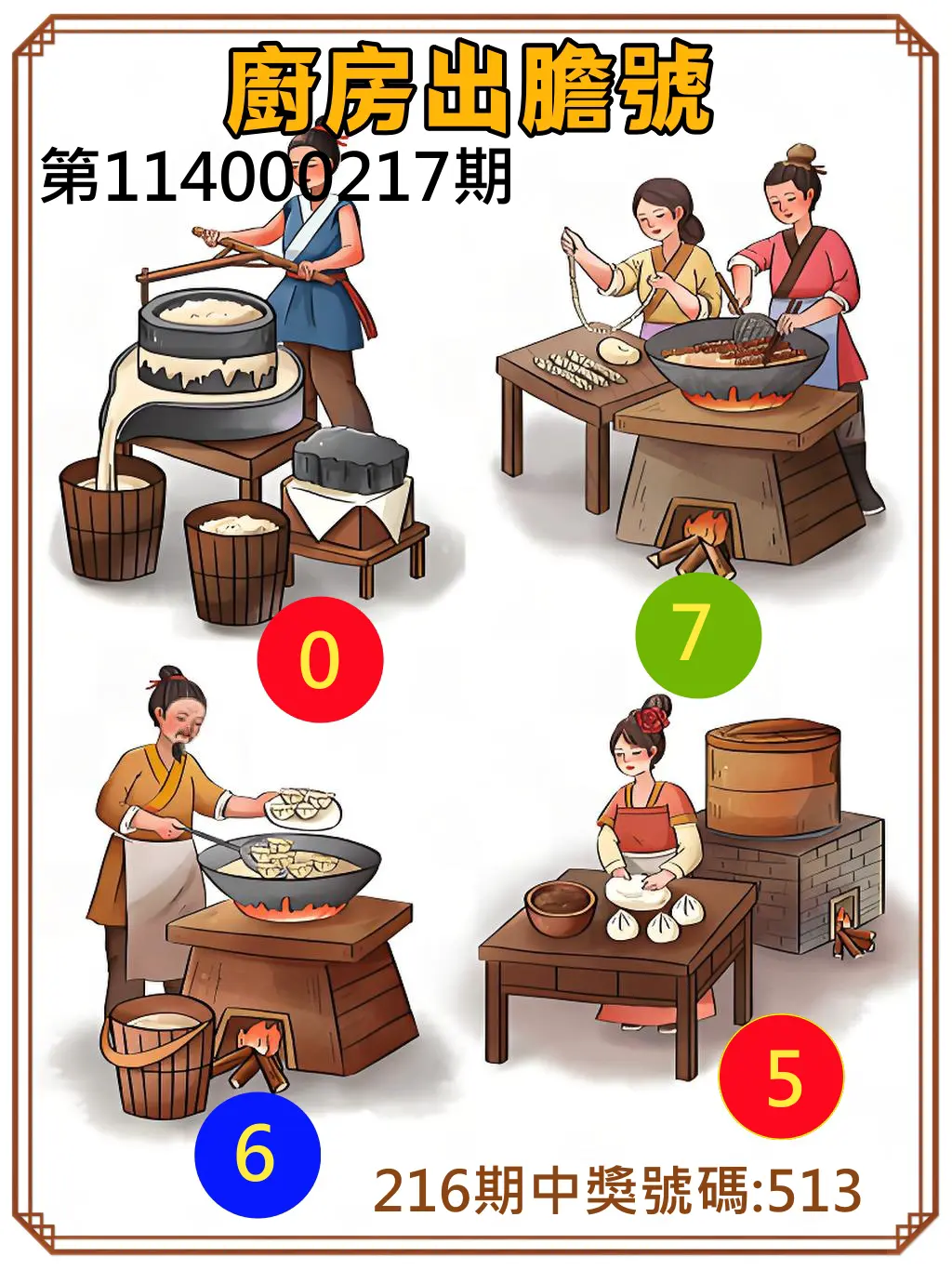 3星彩第114000217期(09/06)廚房出膽號