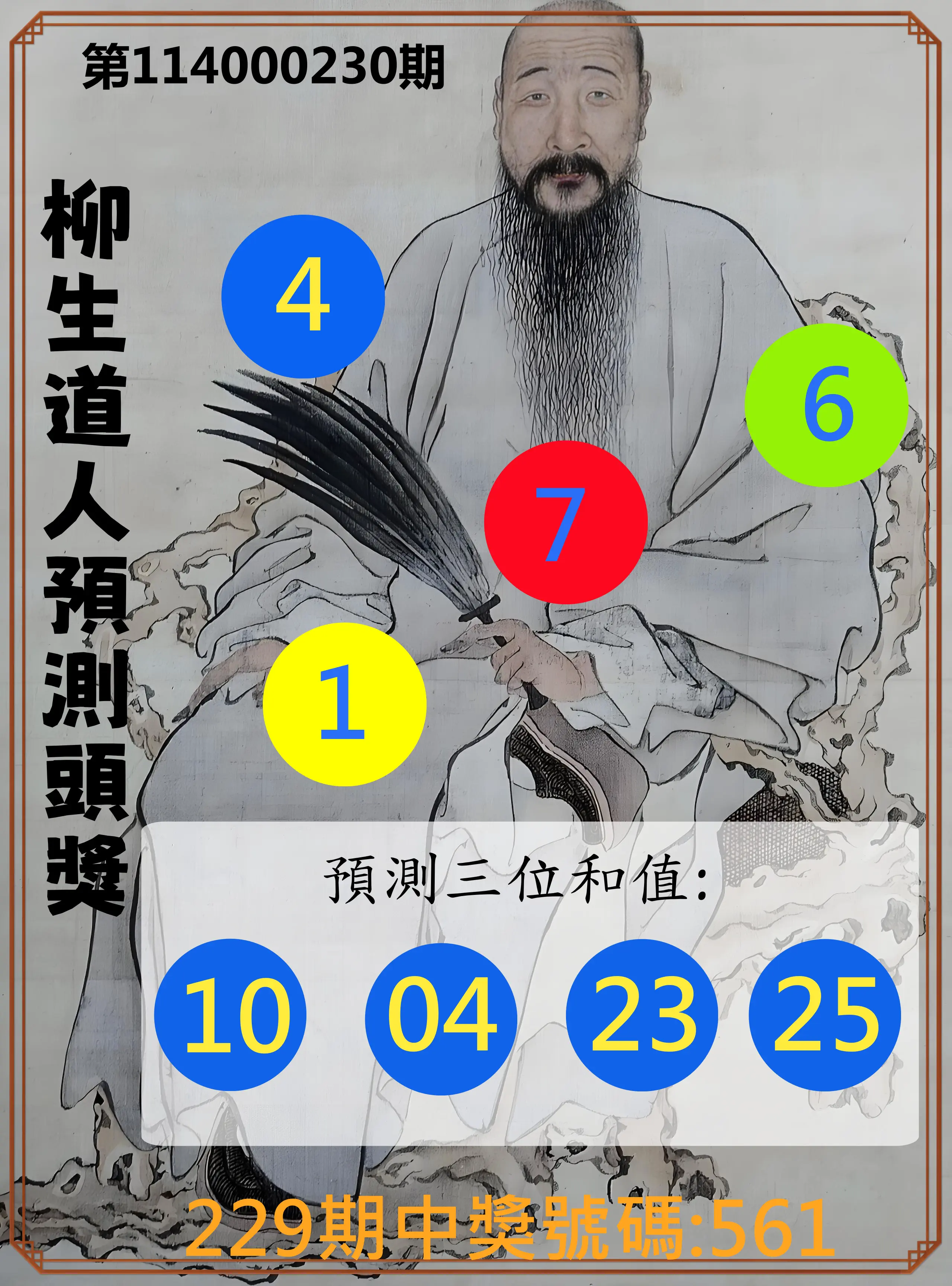 3星彩第114000230期(09/22)柳生道人預測頭獎