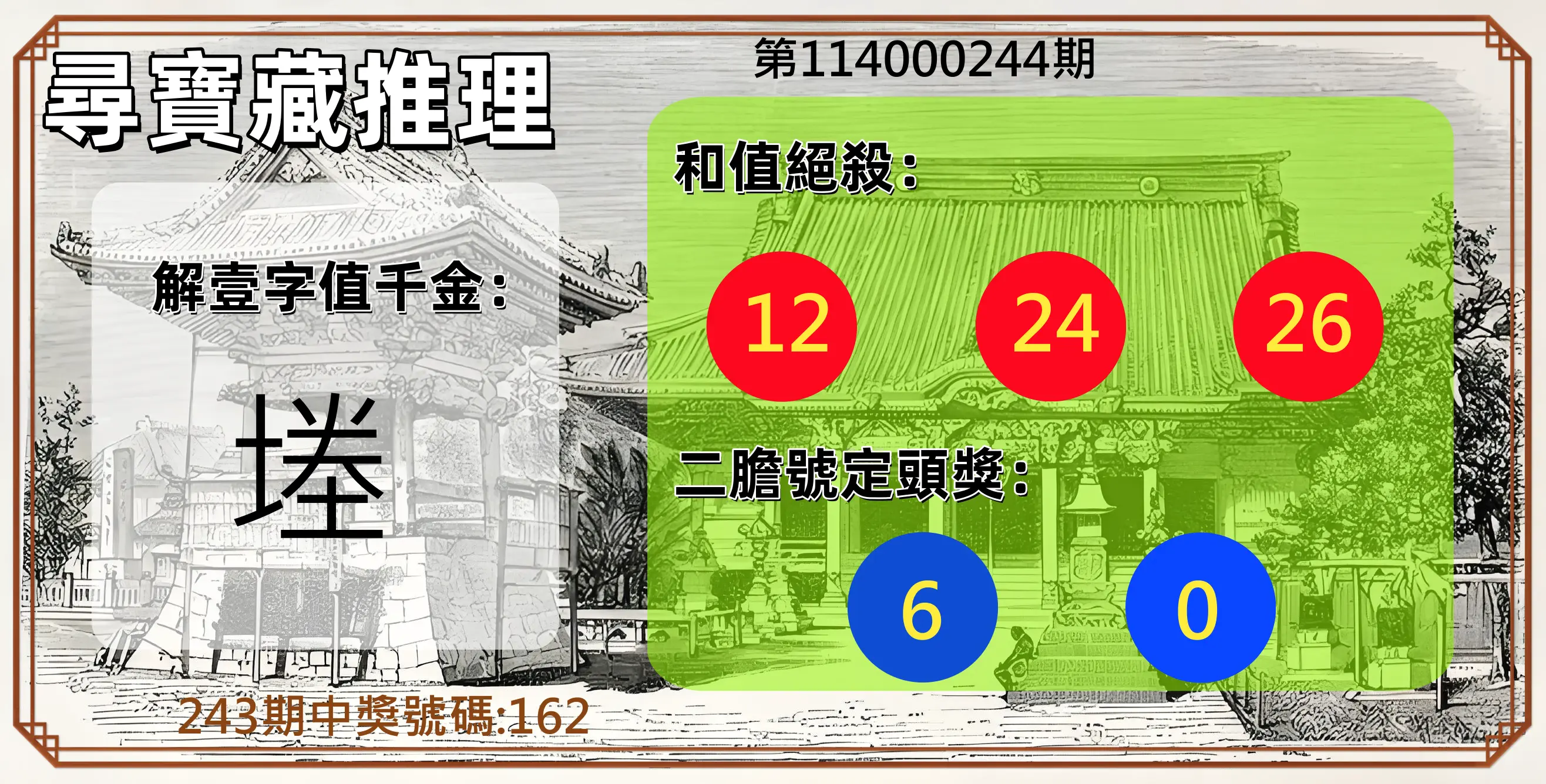 3星彩第114000244期(10/08)尋寶藏推理