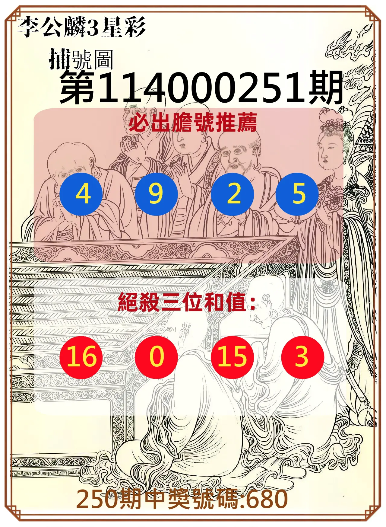 3星彩第114000251期(10/16)李公麟3星彩捕號圖