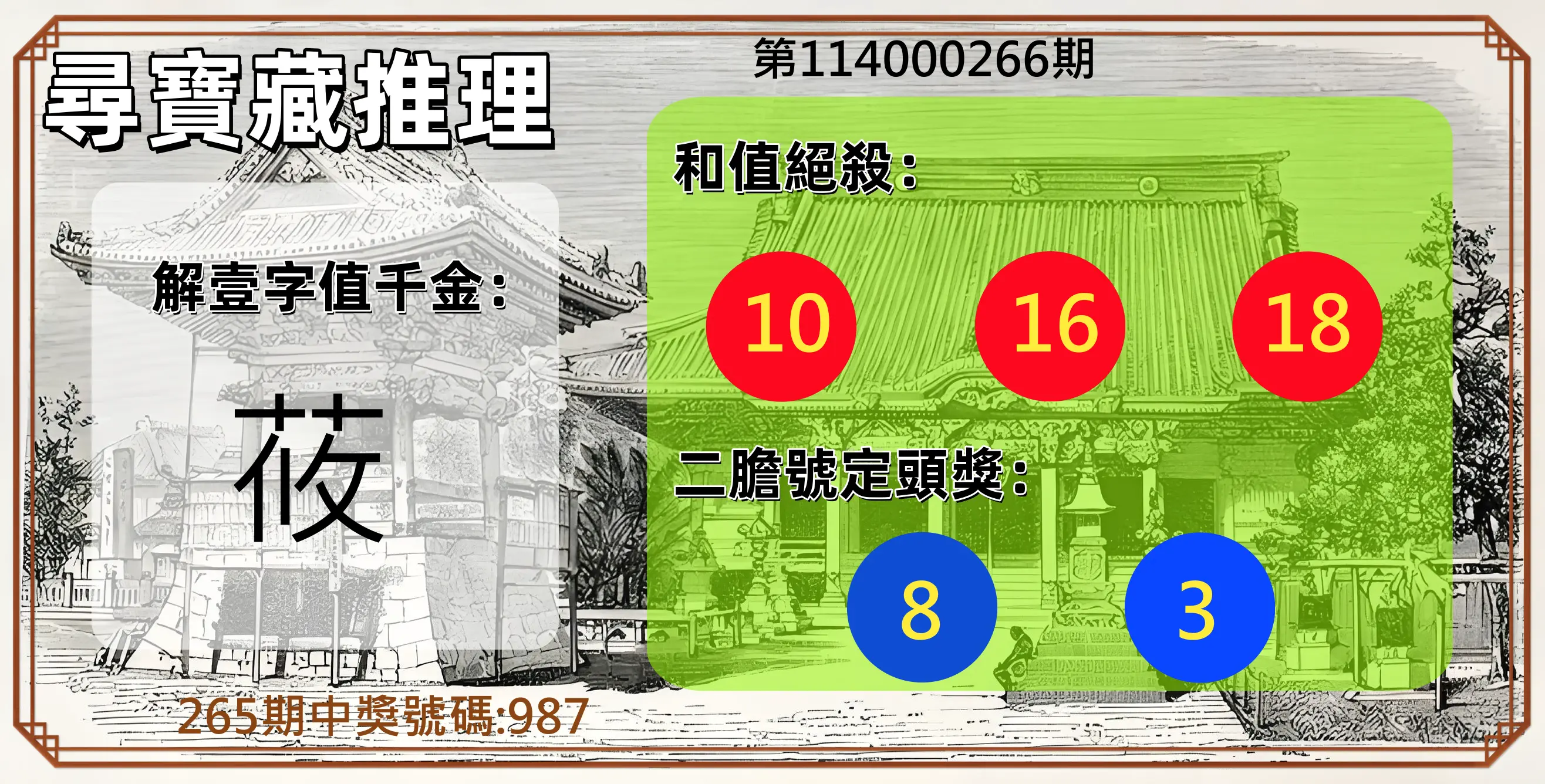 3星彩第114000266期(11/03)尋寶藏推理