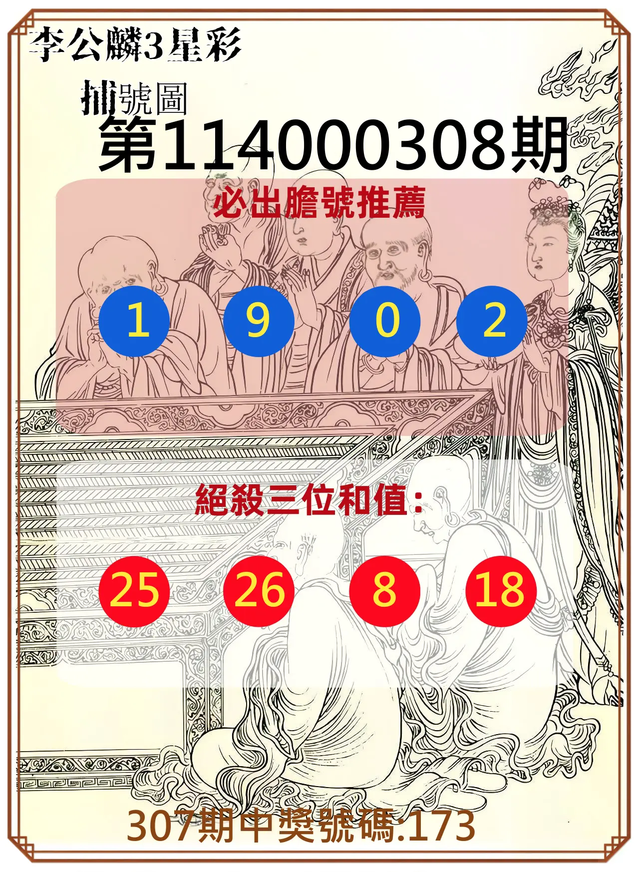 3星彩第114000308期(12/22)李公麟3星彩捕號圖