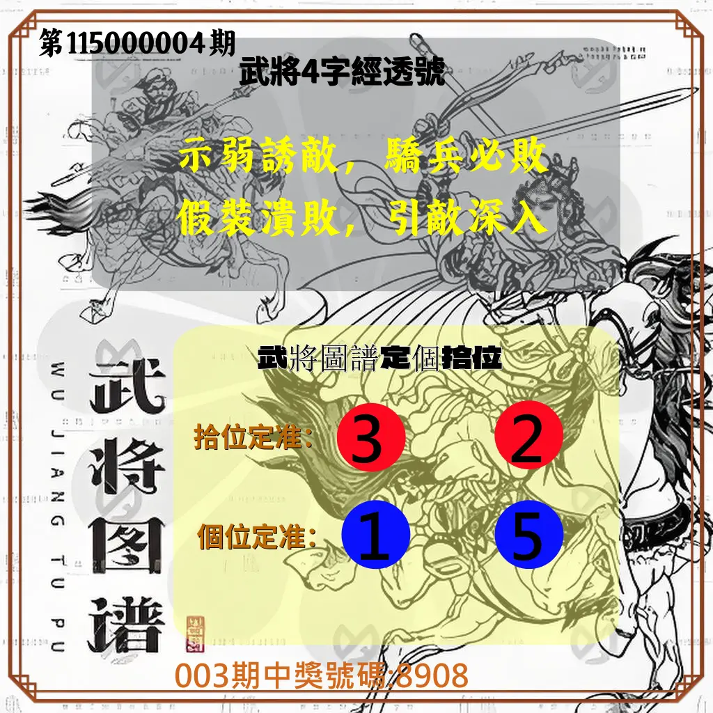 4星彩第115000004期(01/05)武將圖譜