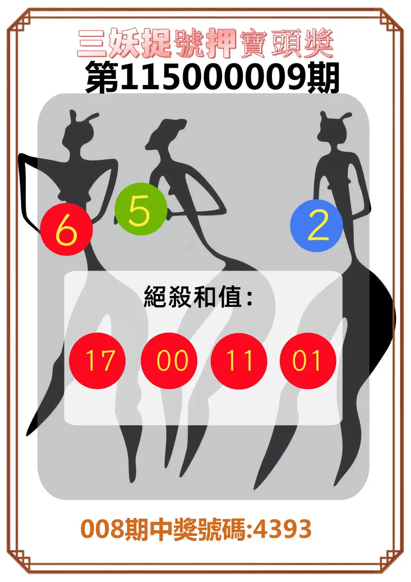 4星彩第115000009期(01/10)三妖捉號押寶頭獎