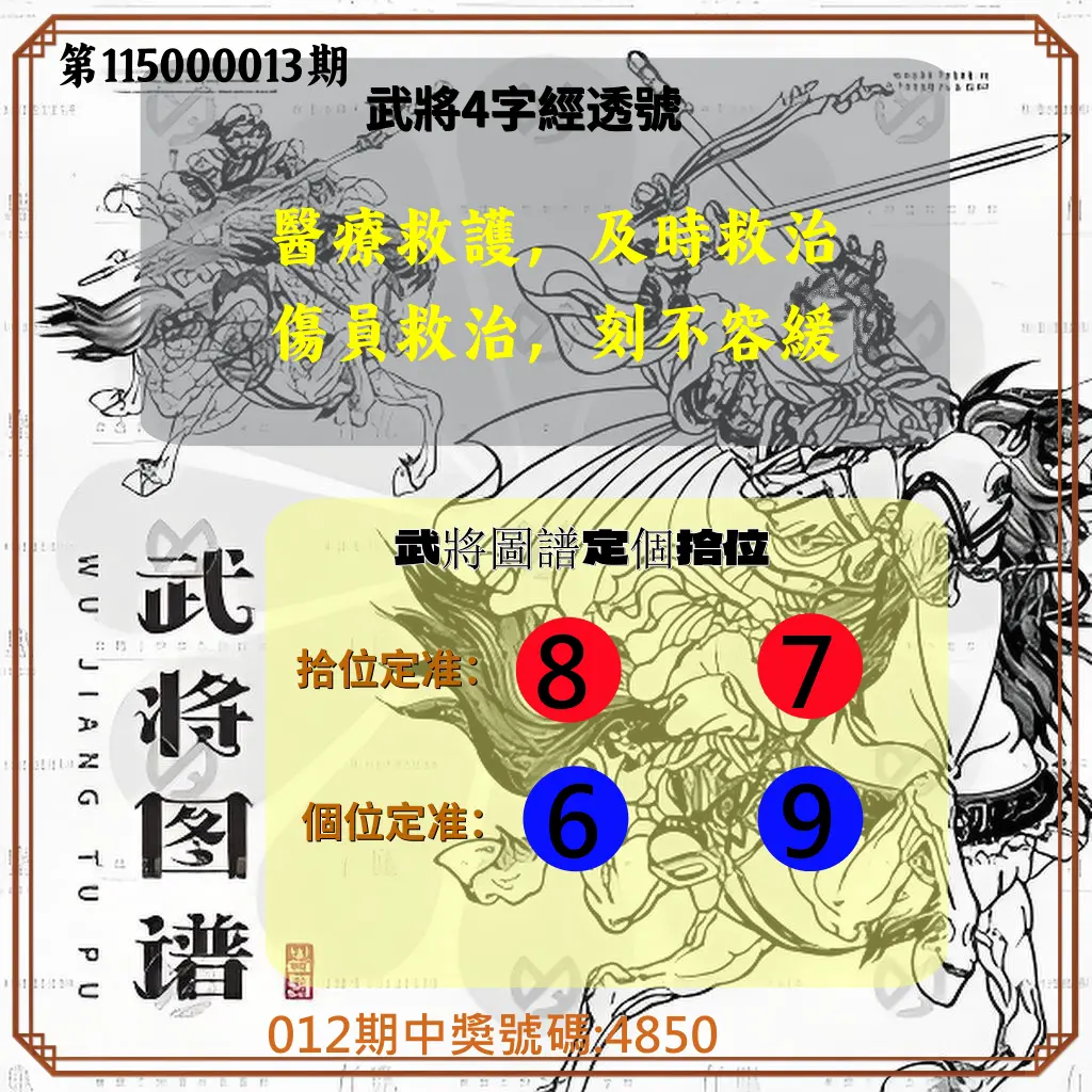 4星彩第115000013期(01/15)武將圖譜